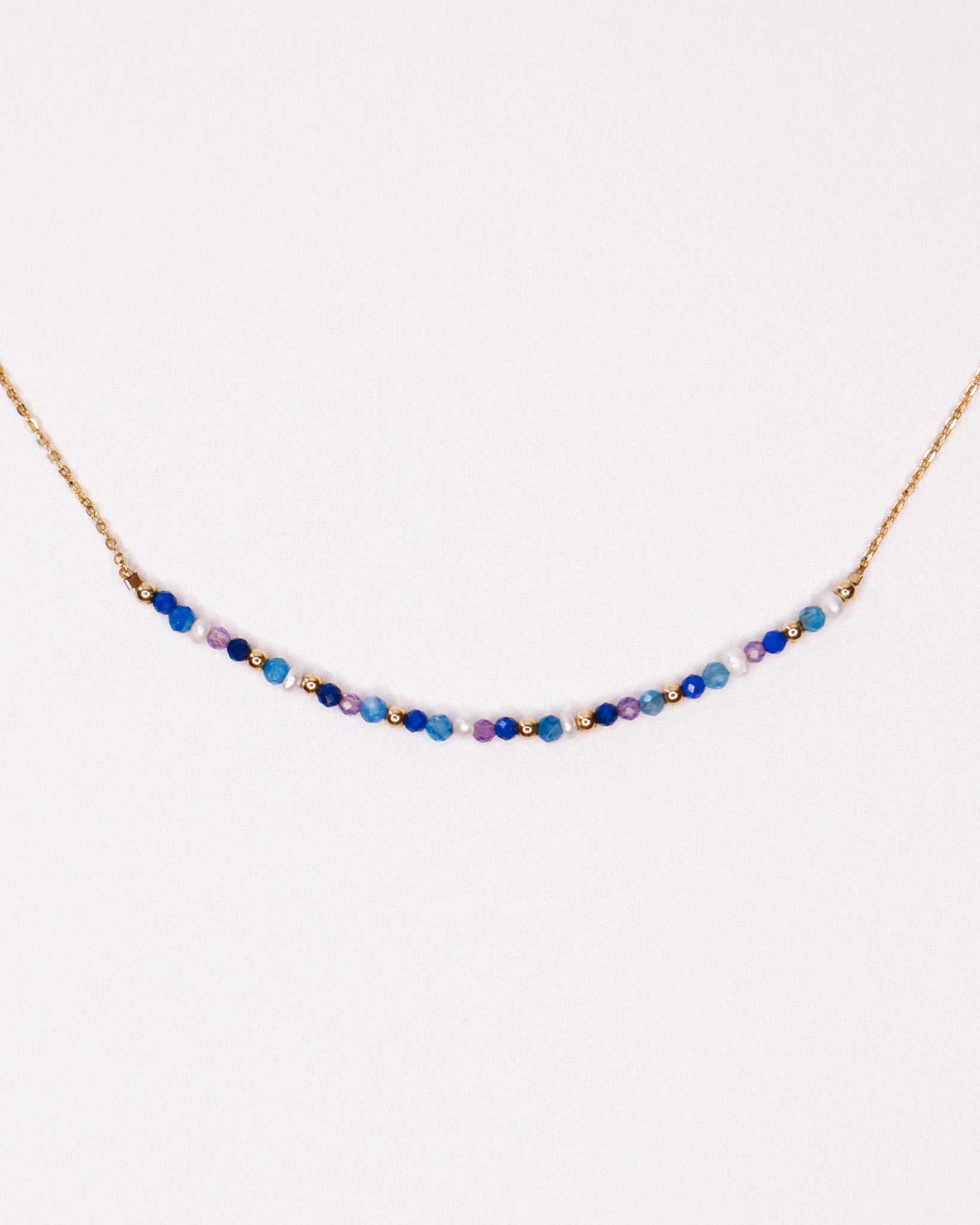Andromede - Collier court femme pierres lapis lazuli amethyste perle de culture or argent