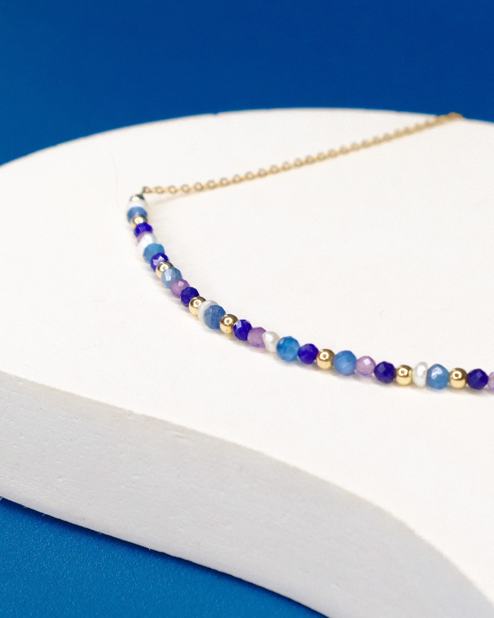 Andromede - Collier court femme pierres lapis lazuli amethyste perle de culture or argent