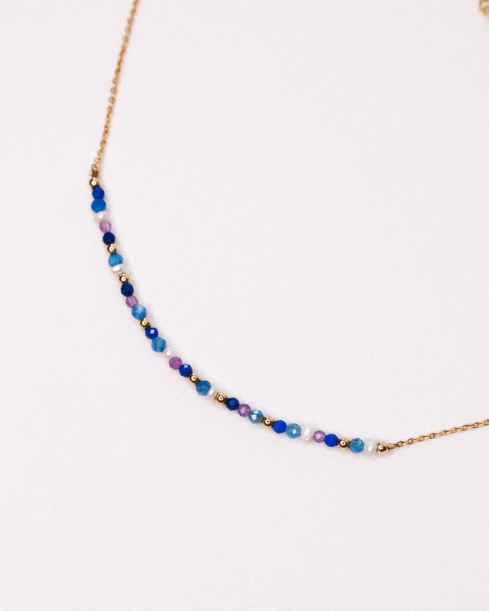 Andromede - Collier court femme pierres lapis lazuli amethyste perle de culture or argent