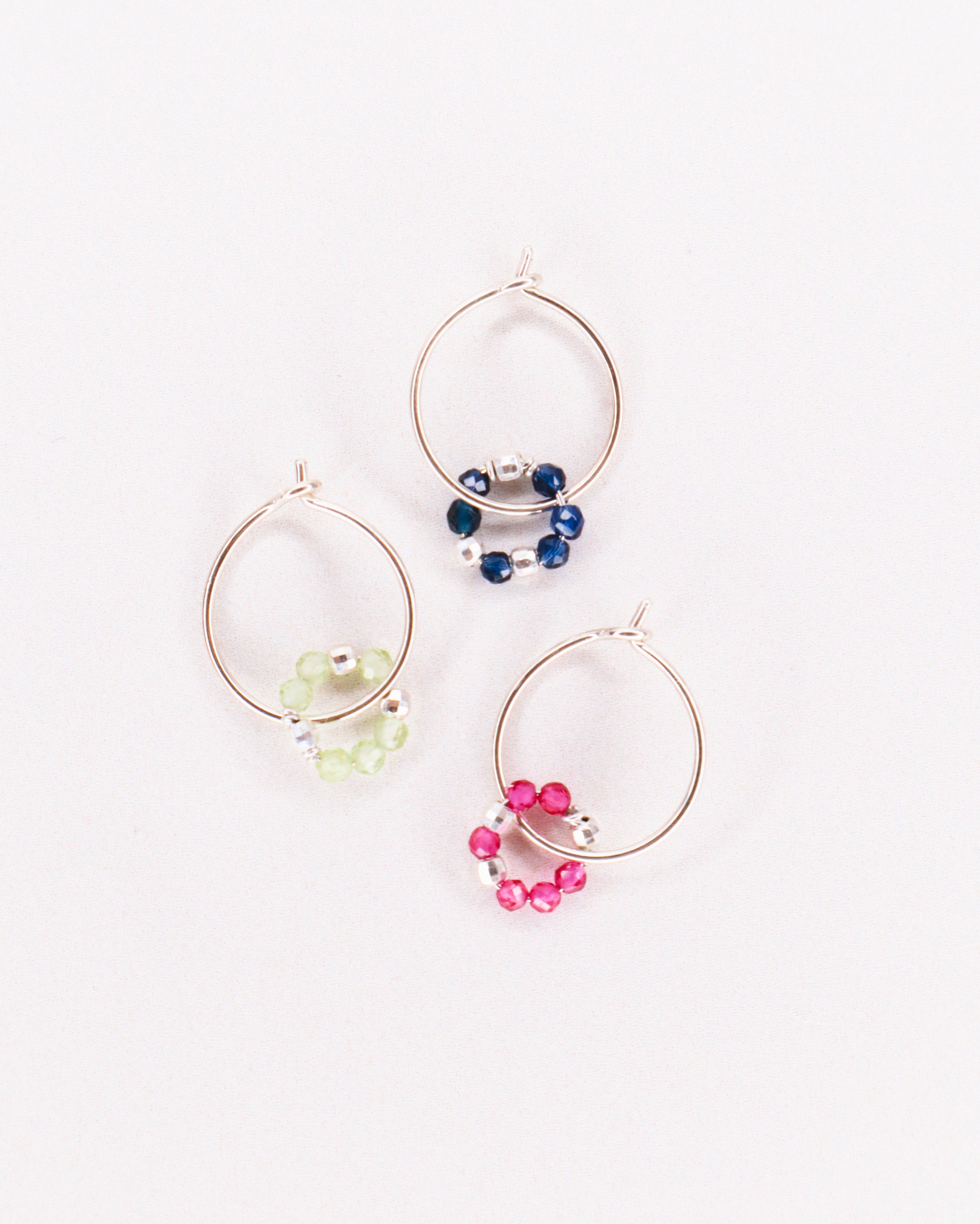 Argana - Boucles d'oreilles creoles personnalisables pierres precieuses de naissance or ou argent
