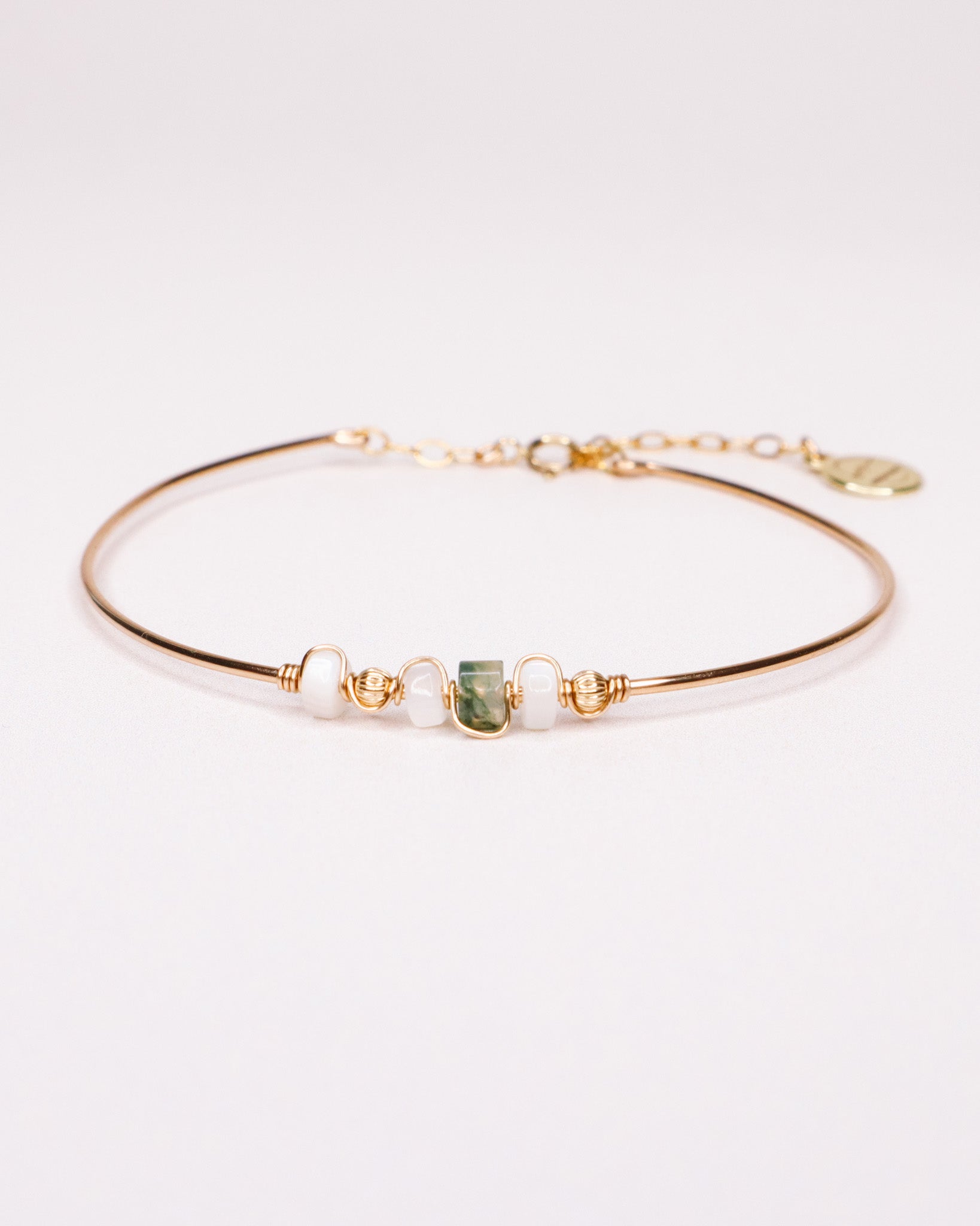 Ariane - Bracelet jonc femme nacre agate mousse or argent