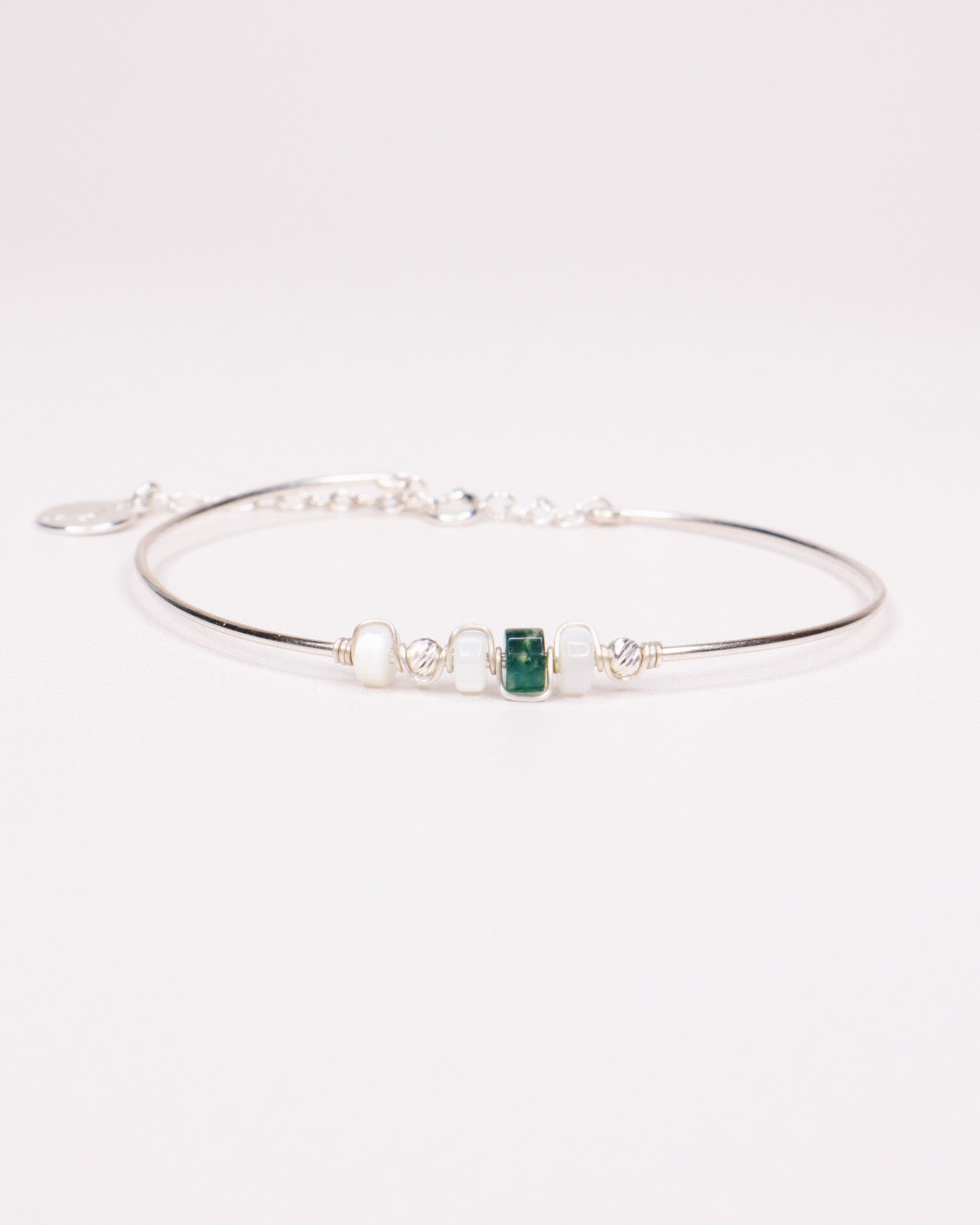 Ariane - Bracelet jonc femme nacre agate mousse or argent