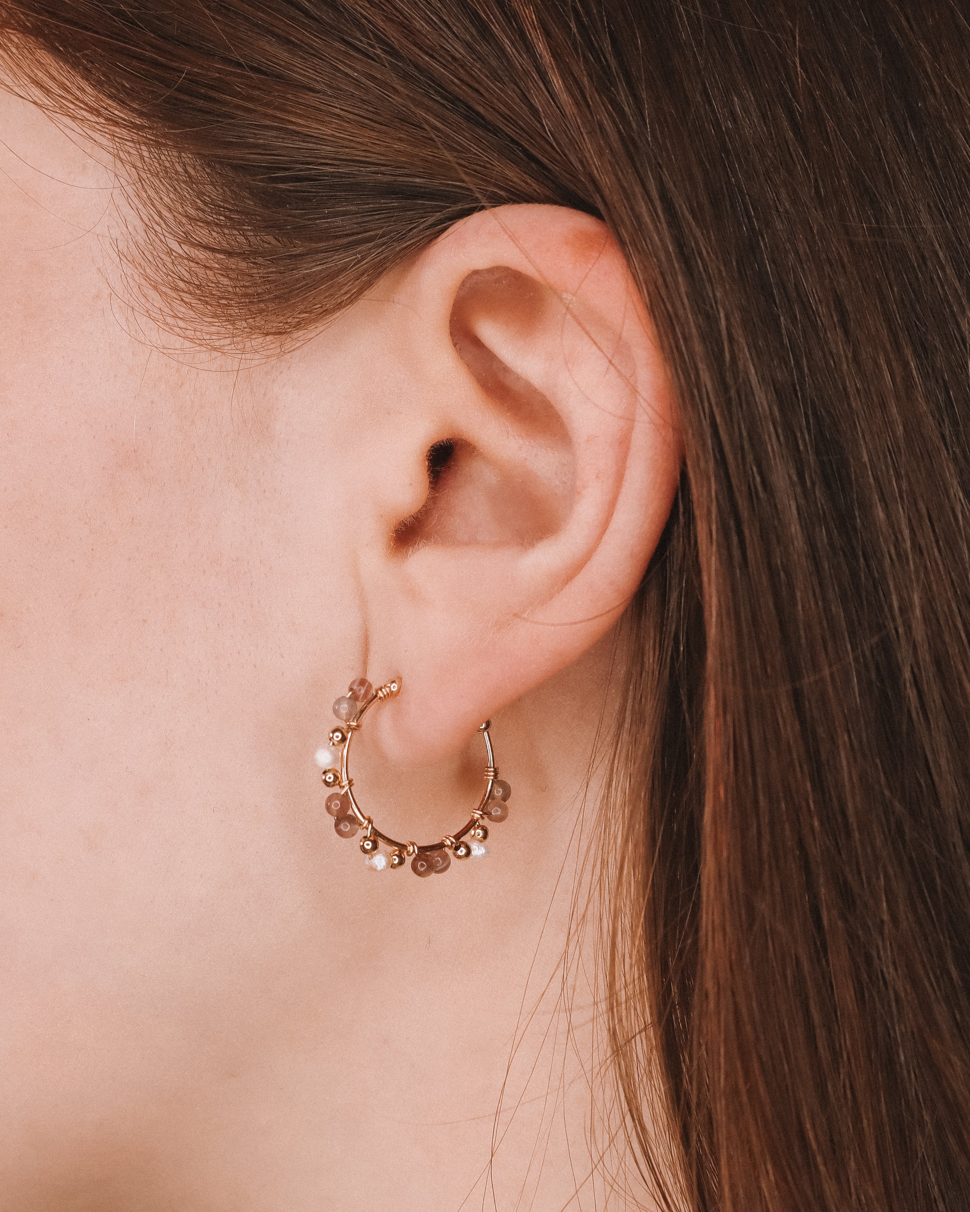 Asmara - Boucles d'oreilles creoles femme perles de culture agate or argent