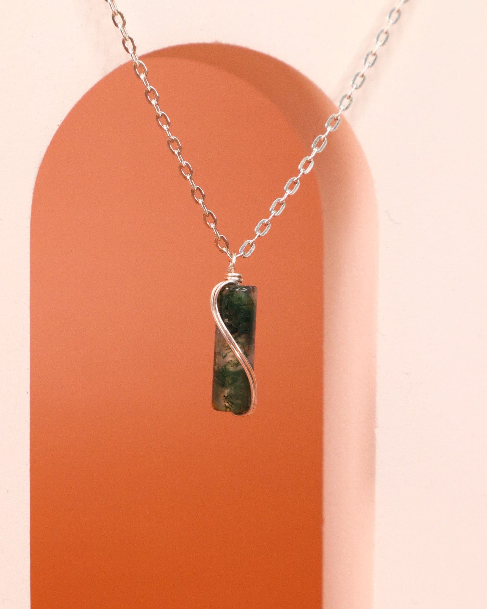 Azeris - Collier pendentif homme pierre agate mousse verte or ou argent