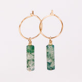 Betula - Boucles d'oreilles creoles pampilles agate mousse verte or ou argent