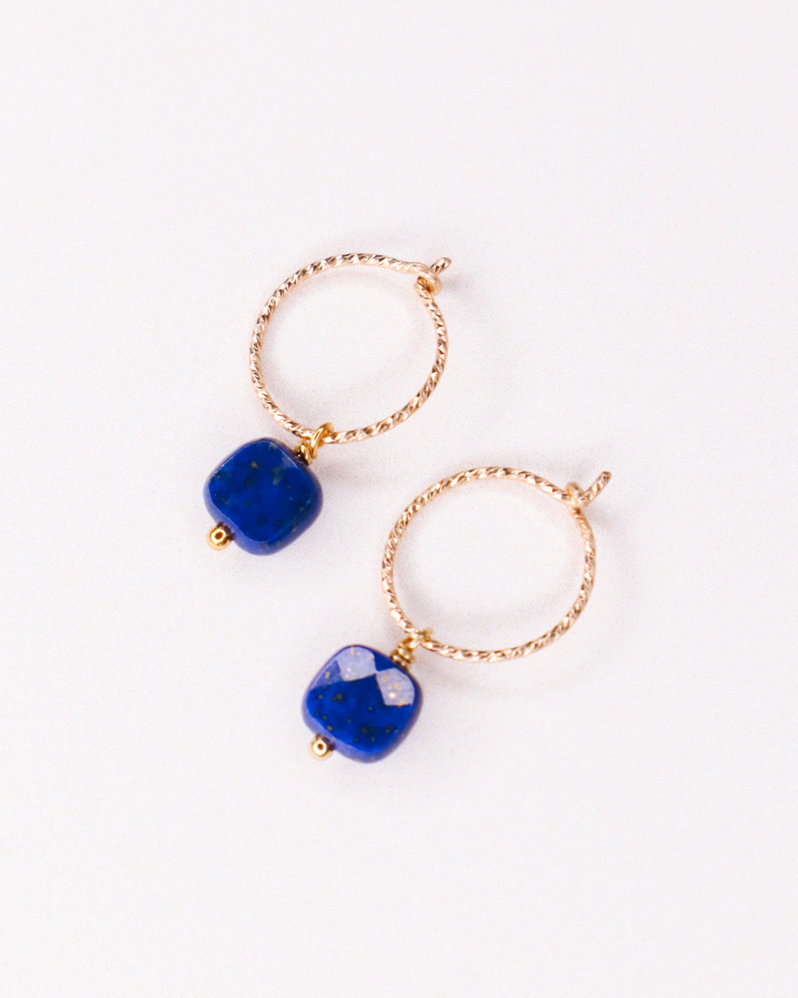 Bulle - Boucles d'oreilles creoles diamantees pampilles lapis lazuli bleu or ou argent