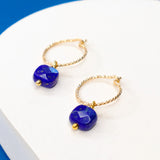 Bulle - Boucles d'oreilles creoles diamantees pampilles lapis lazuli bleu or ou argent