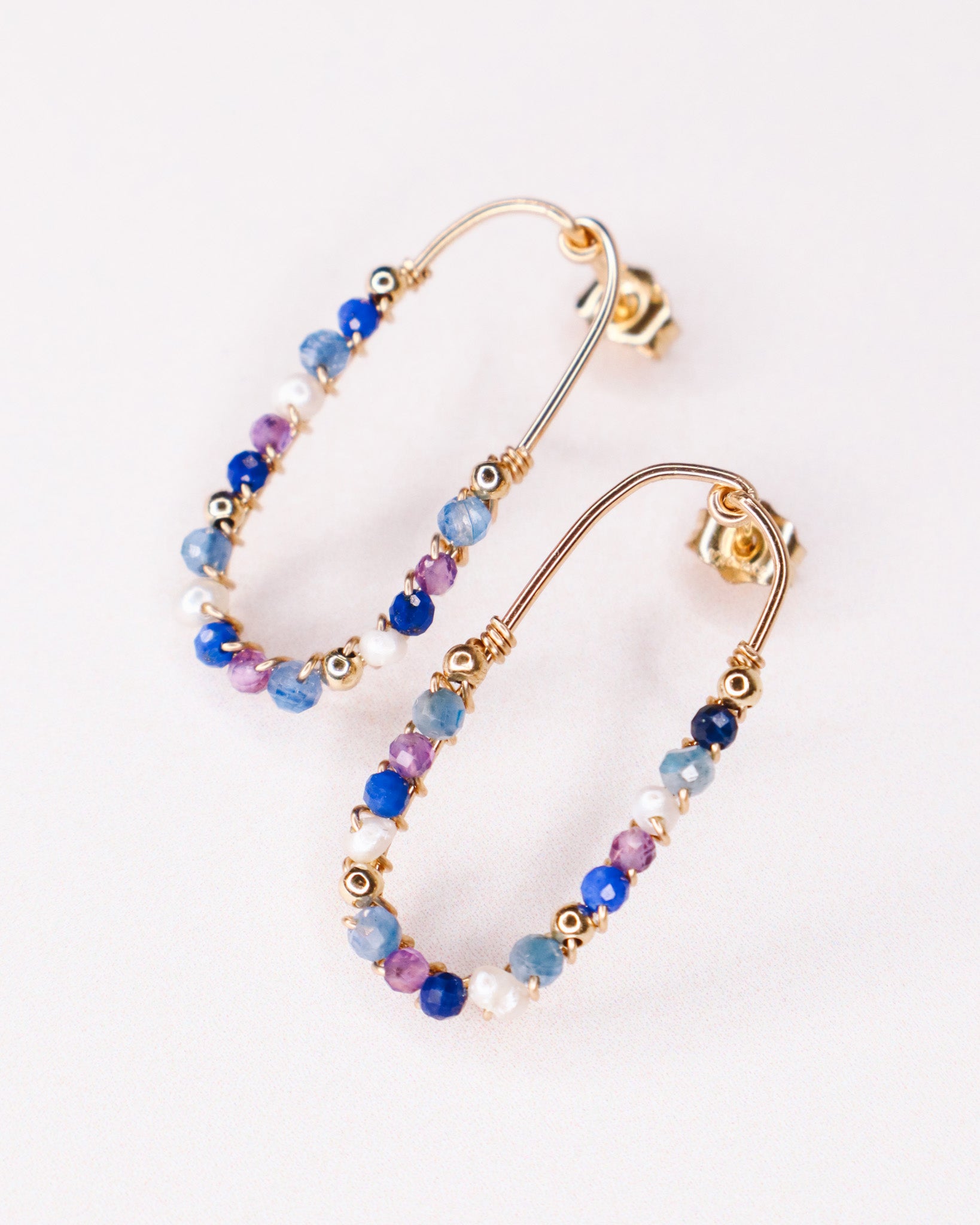 Cassiopee - Boucles d'oreilles puces femme lapis lazuli, amethyste, perle, or argent