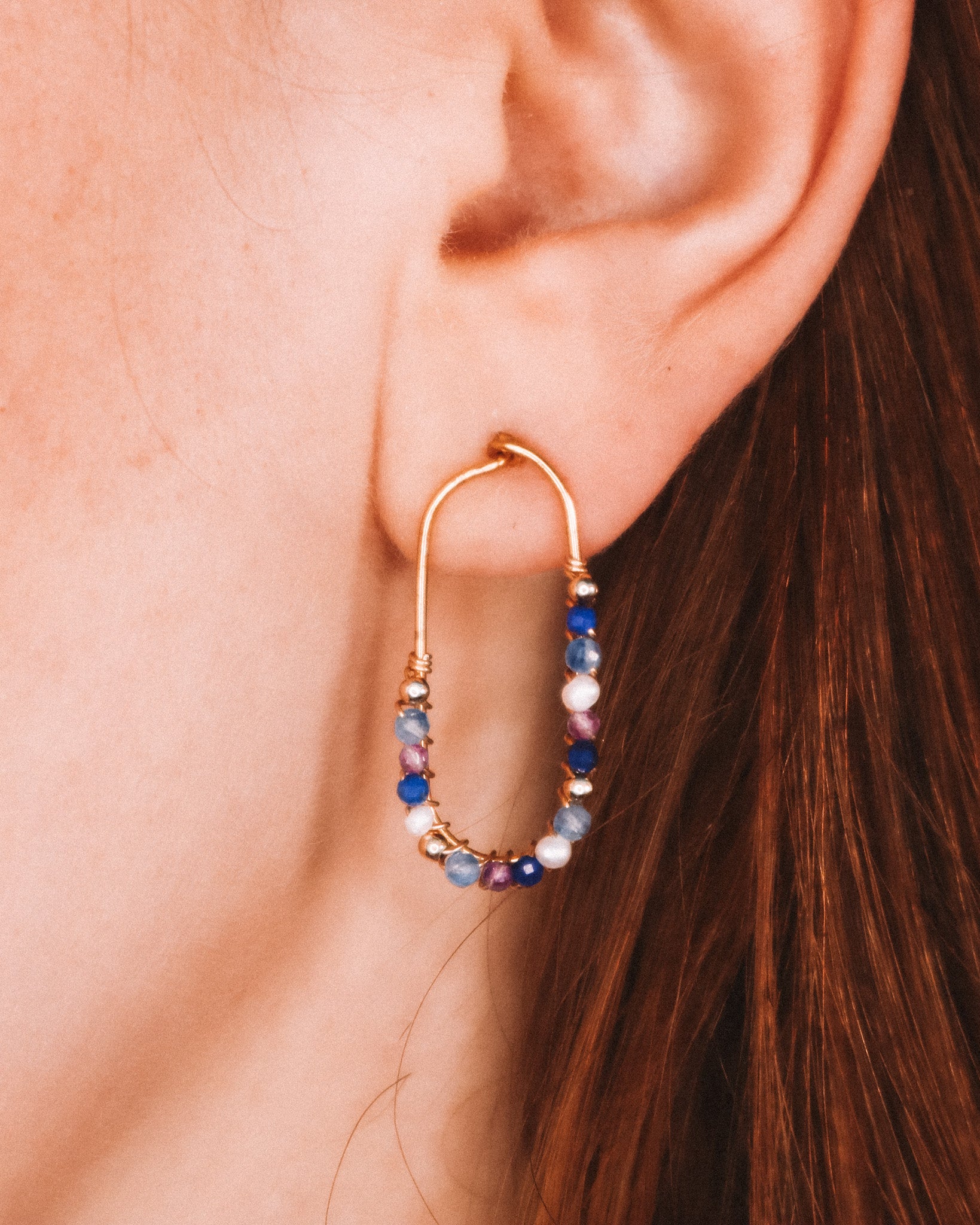 Cassiopee - Boucles d'oreilles puces femme lapis lazuli, amethyste, perle, or argent