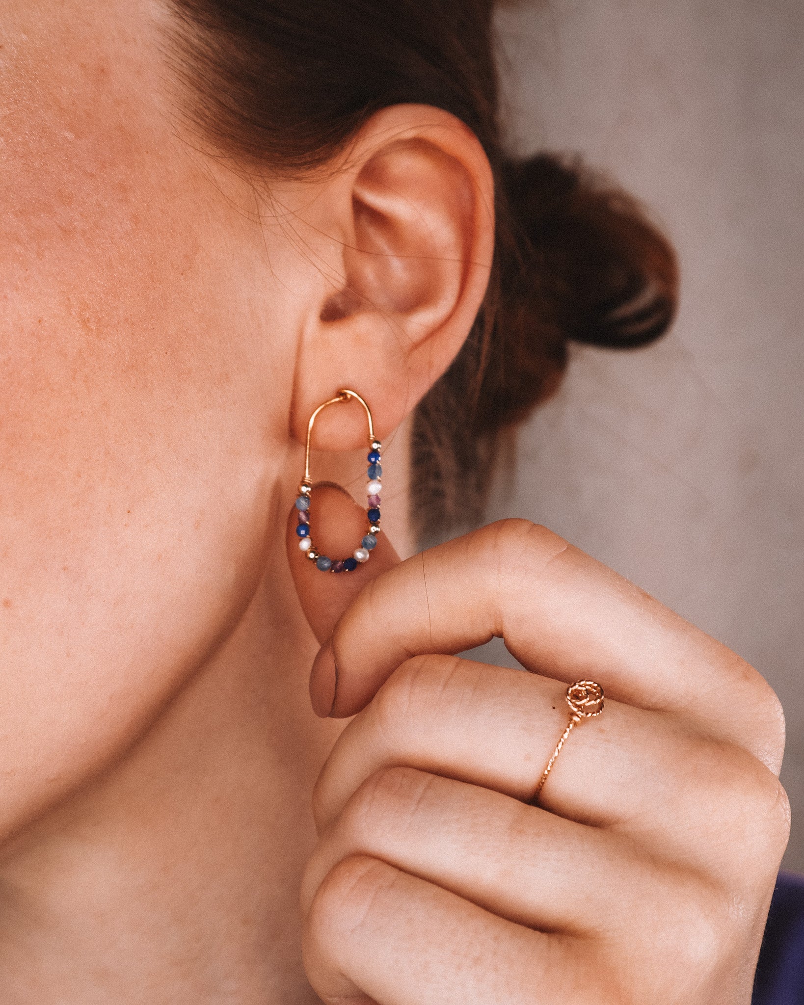 Cassiopee - Boucles d'oreilles puces femme lapis lazuli, amethyste, perle, or argent