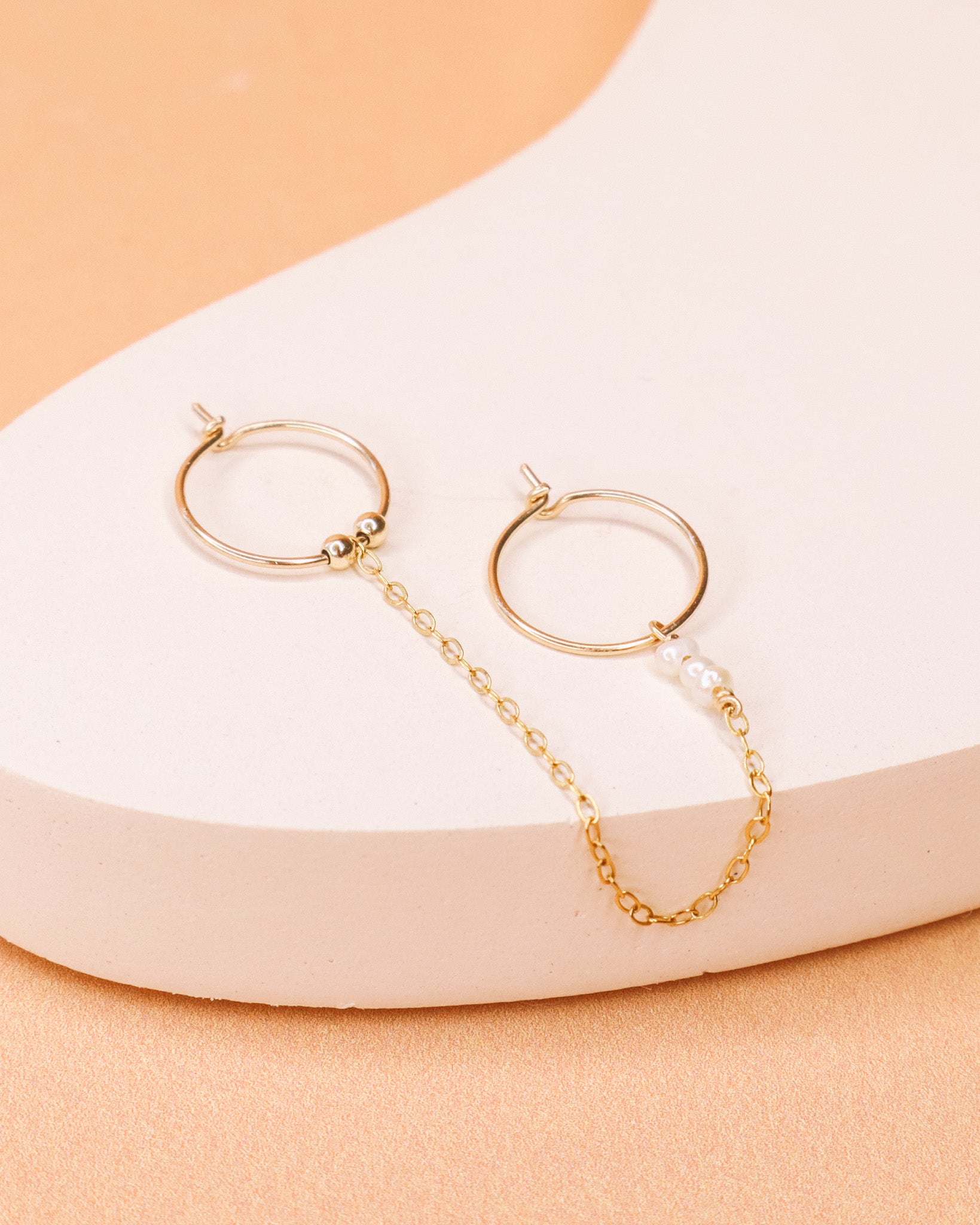 Certosa - Piercing boucles d'oreilles créoles jumelles chaine perle de culture or argent