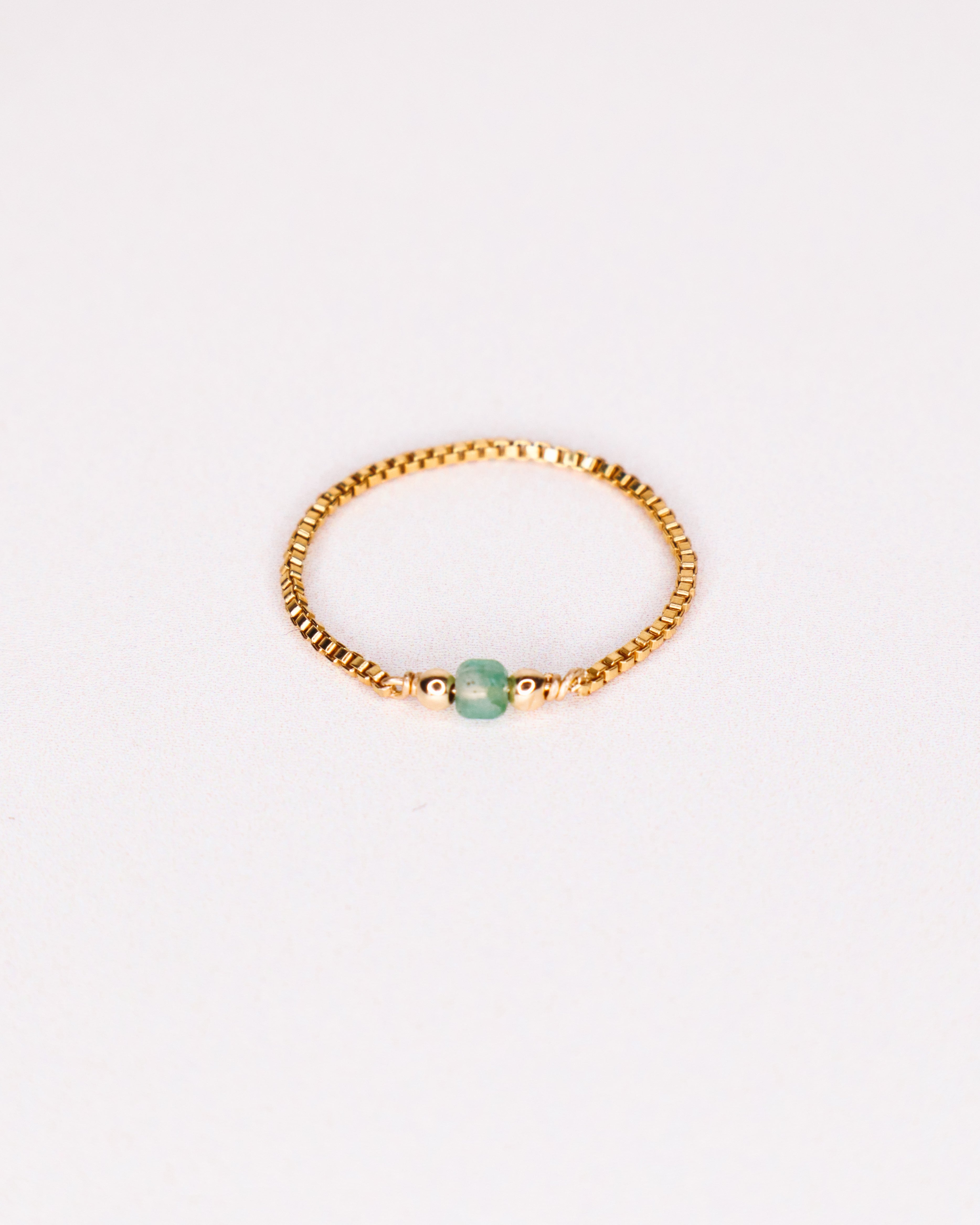 Ellé vert - Bague chainette aventurine verte or ou argent