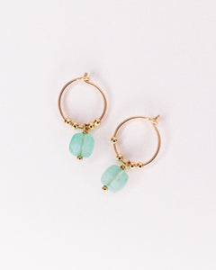 Fango vert - Boucles d'oreilles creoles pampilles aventurine verte or ou argent