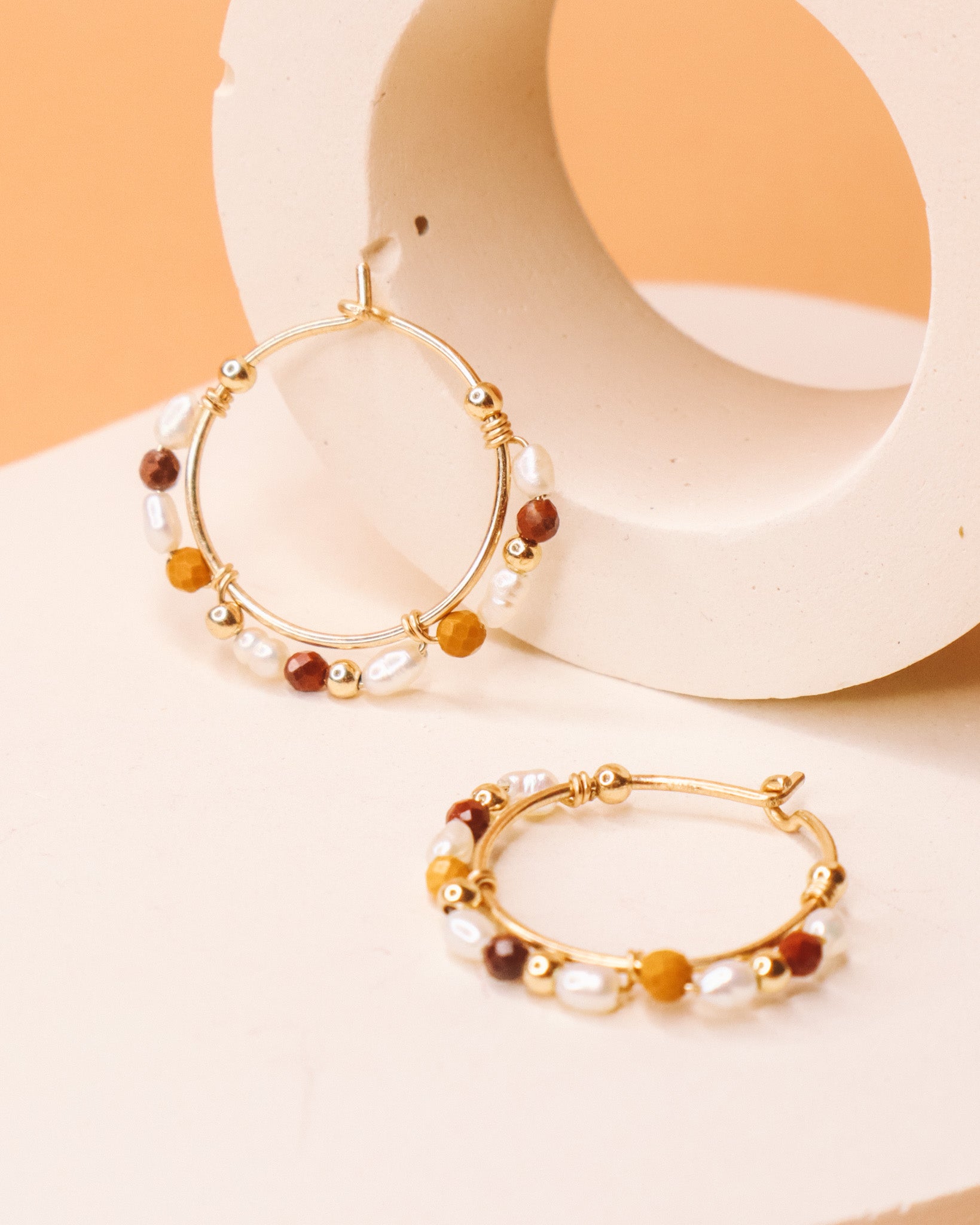 Giudecca - Boucles d'oreilles créoles femme perles de culture et jaspe or ou argent