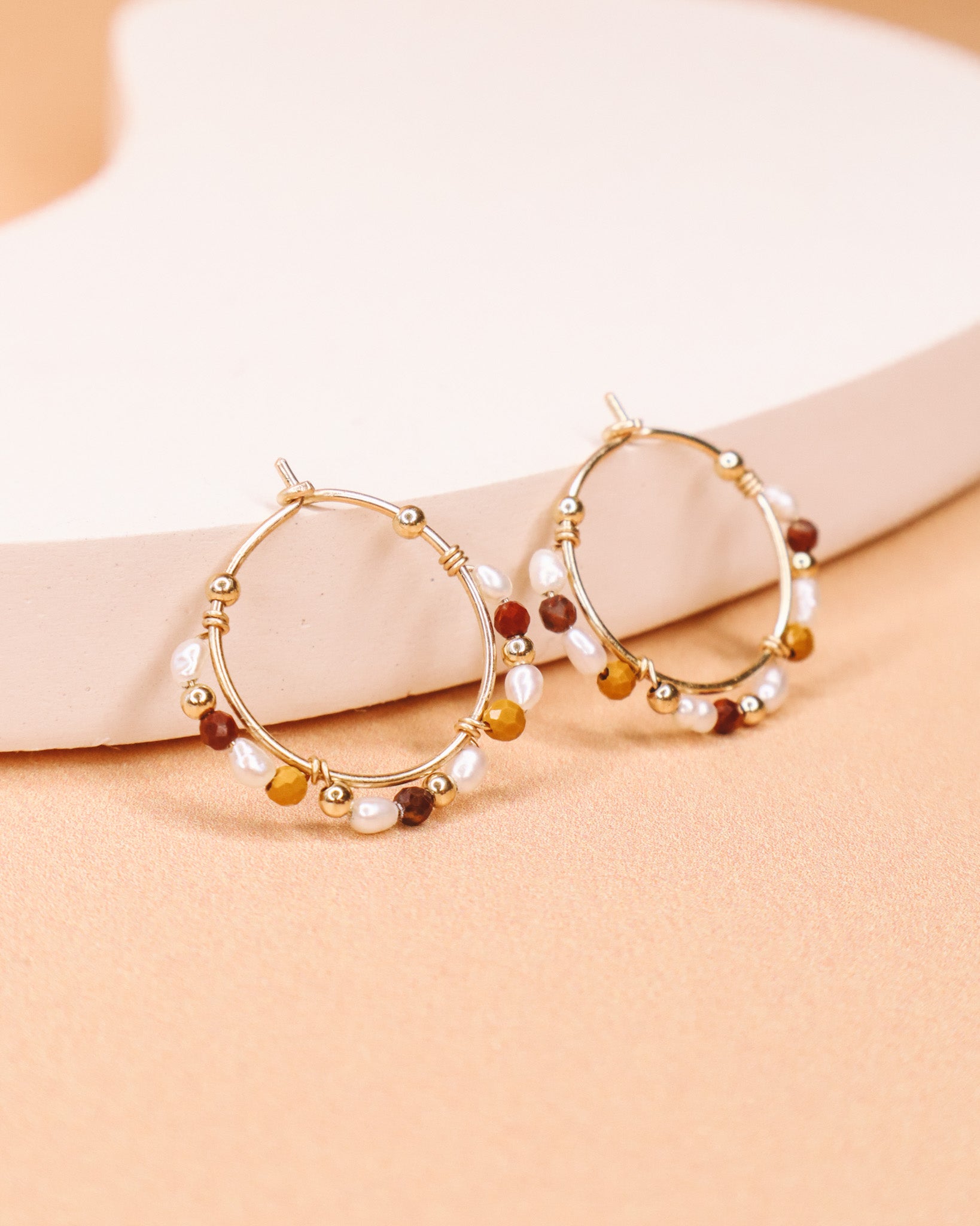 Giudecca - Boucles d'oreilles creoles femme perles de culture et jaspe or ou argent