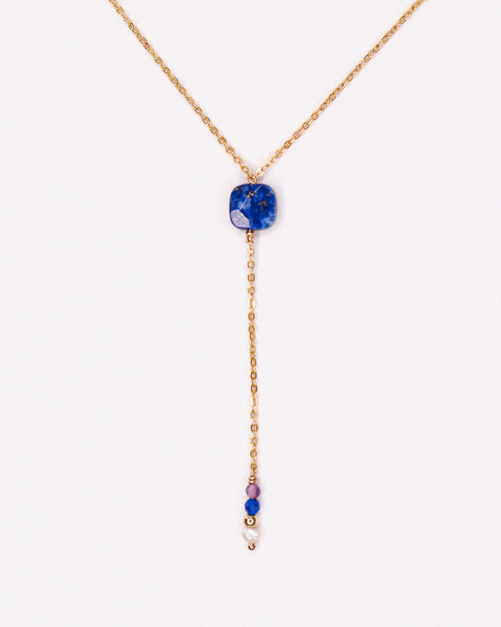 Iris - collier femme pendant cravate or ou argent et lapis lazuli