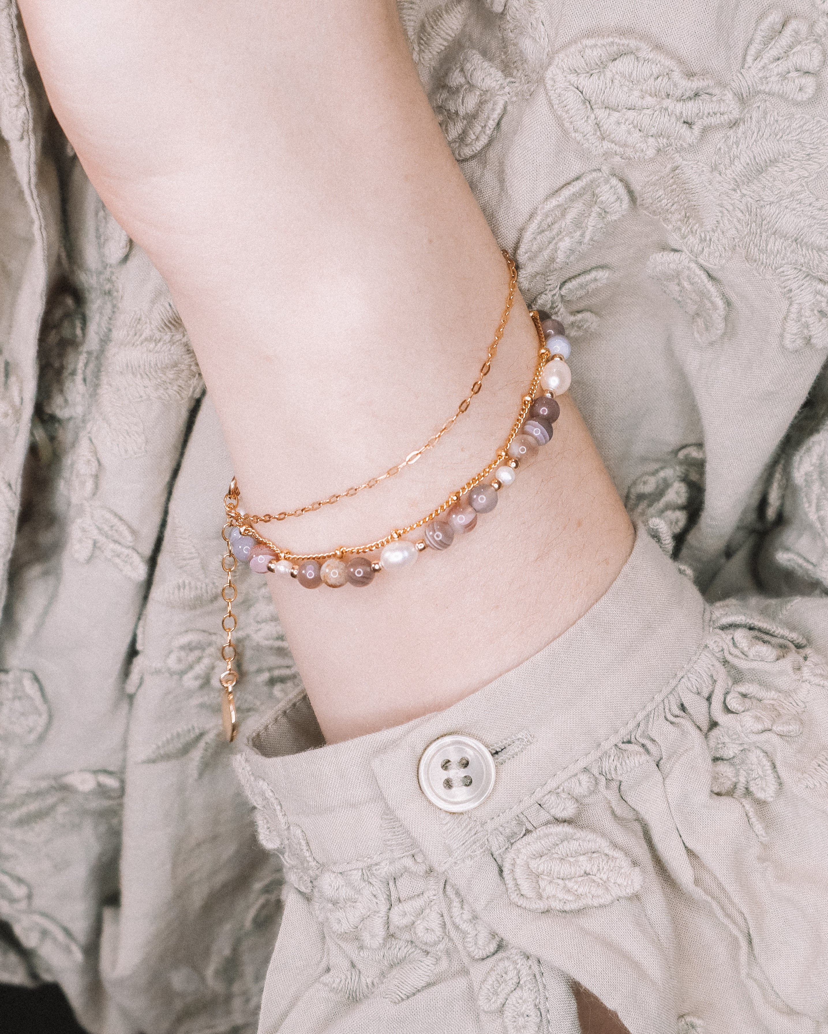 Iya - Bracelet perles femme agate botswana perle de culture or argent