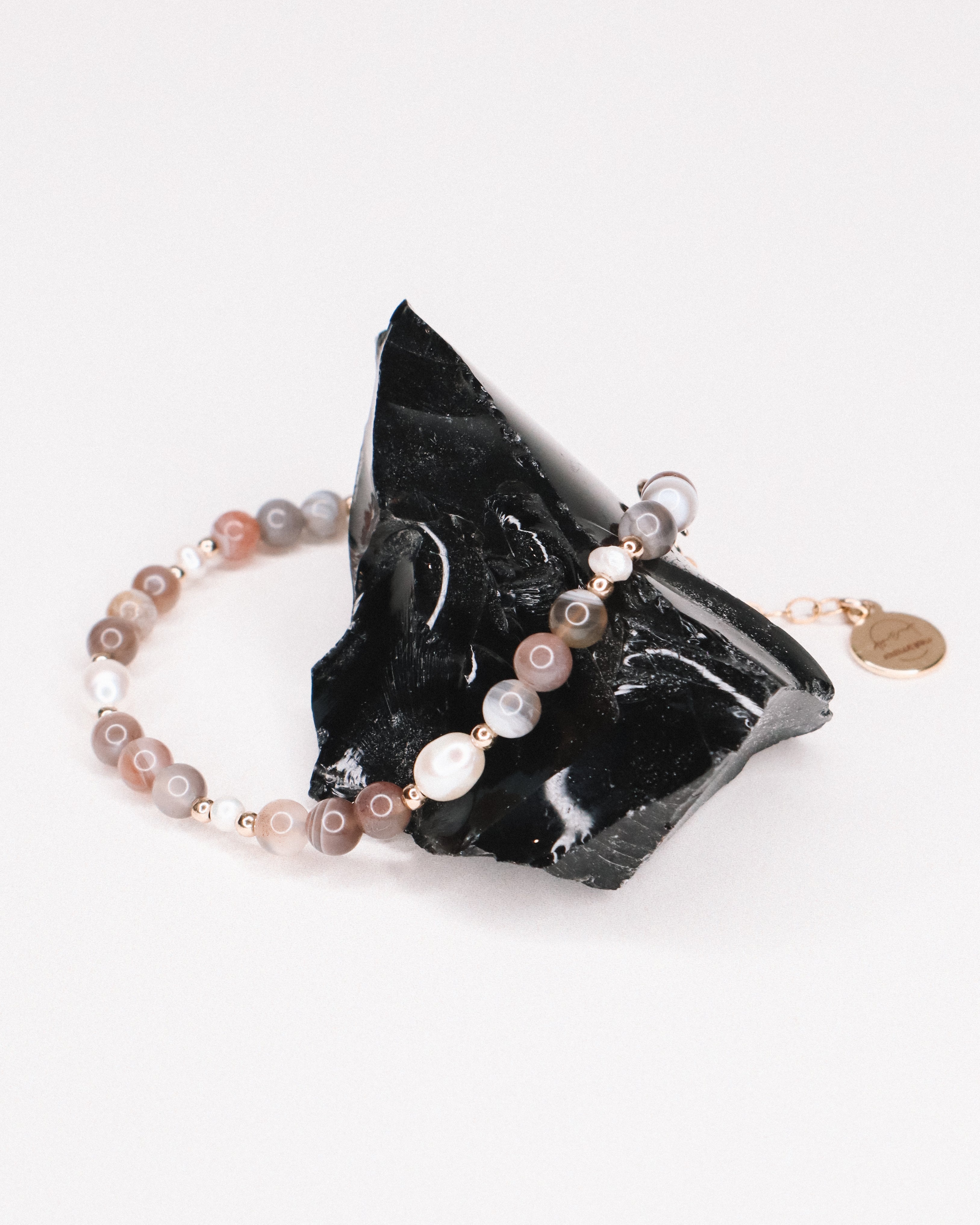 Iya - Bracelet perles femme agate botswana perle de culture or argent