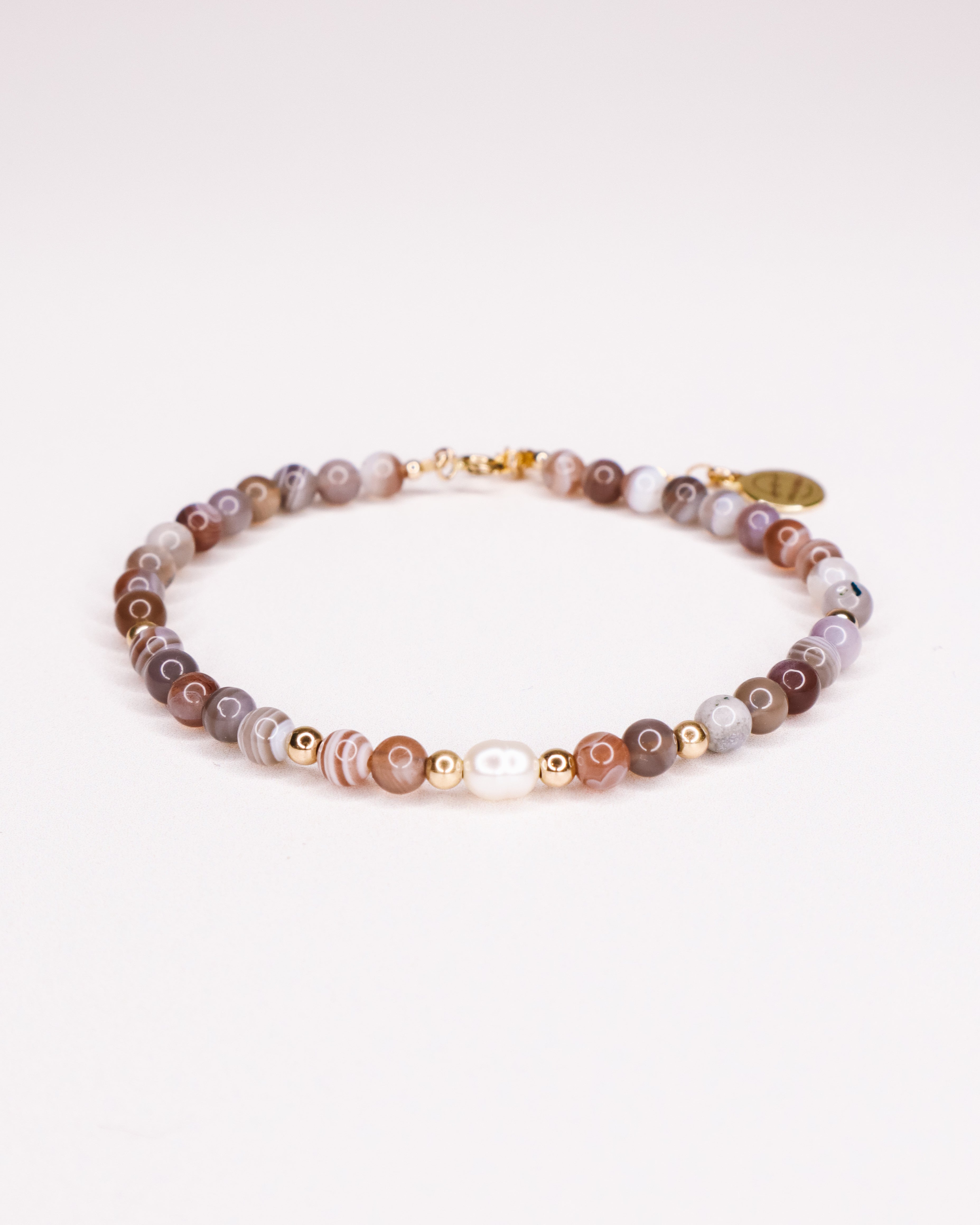 Kavachi - bracelet perles homme agate botswana marron or ou argent