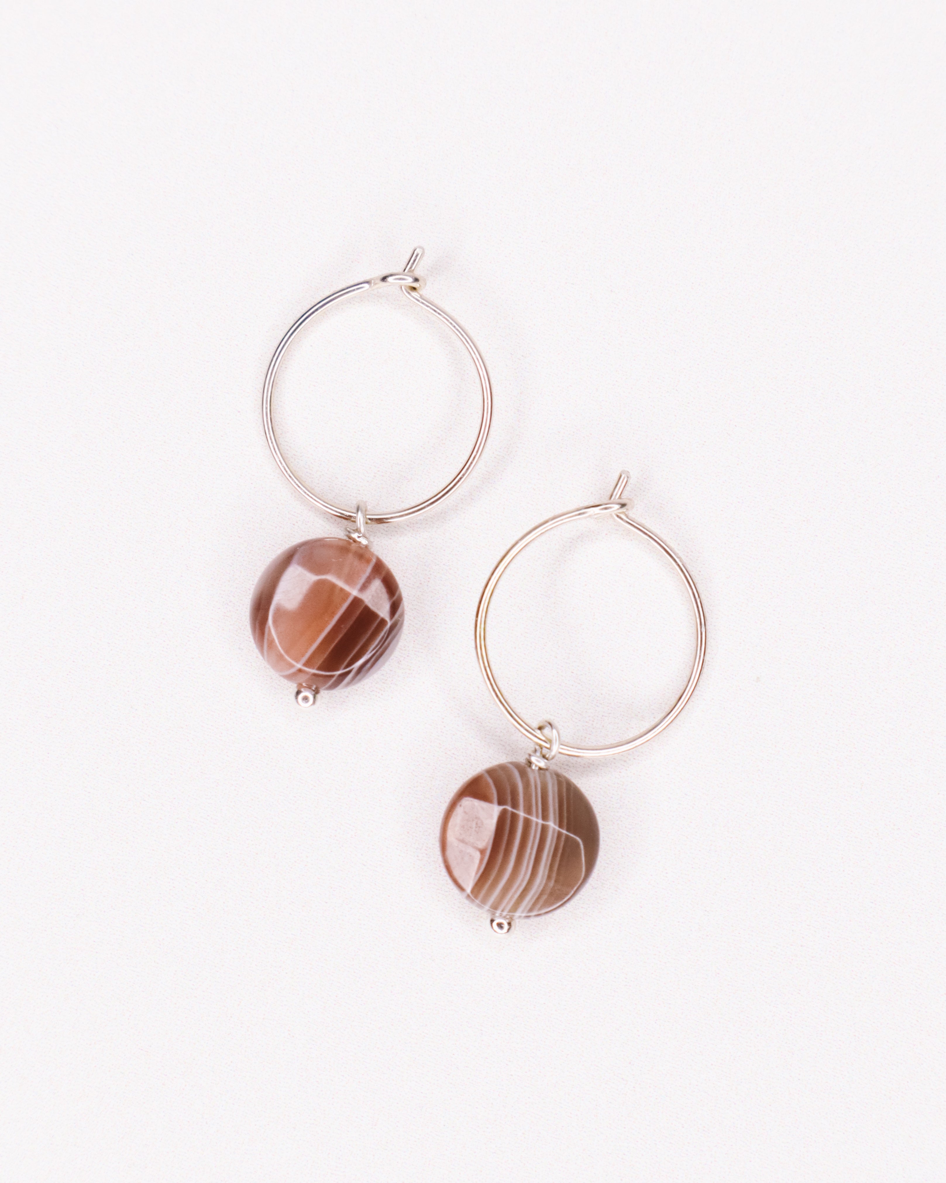 Liado - Boucles d'oreilles créoles agate botswana or ou argent