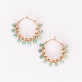 Liamone vert - Grandes boucles d'oreilles creoles tissees aventurines vertes or et argent