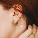 Liamone vert - Grandes boucles d'oreilles creoles tissees aventurines vertes or et argent