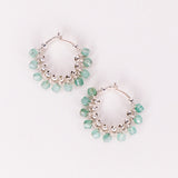 Liamone vert - Grandes boucles d'oreilles creoles tissees aventurines vertes or et argent