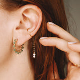 Liamone vert - Grandes boucles d'oreilles creoles tissees aventurines vertes or et argent