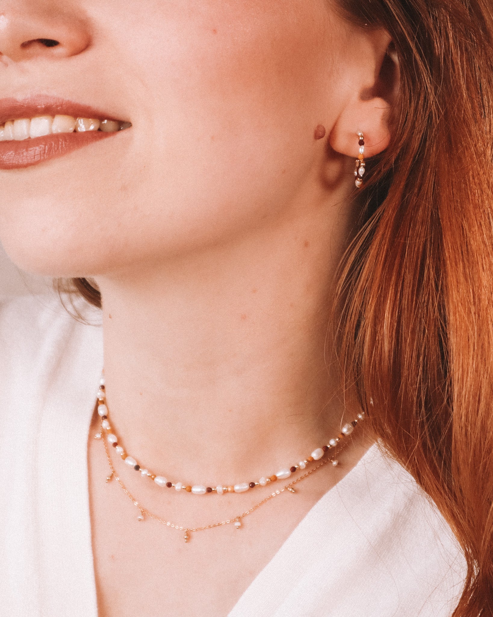 Lido - collier femme ras de cou perles de culture or argent jaspe
