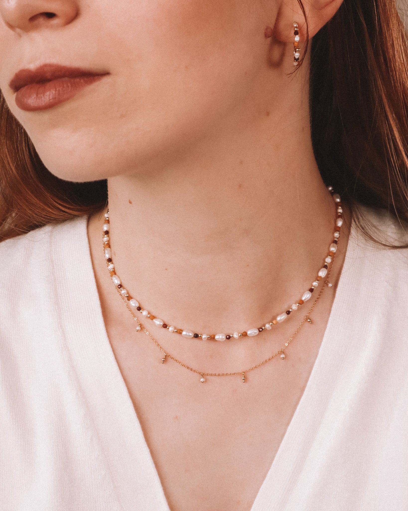 Lido - collier femme ras de cou perles de culture or argent jaspe