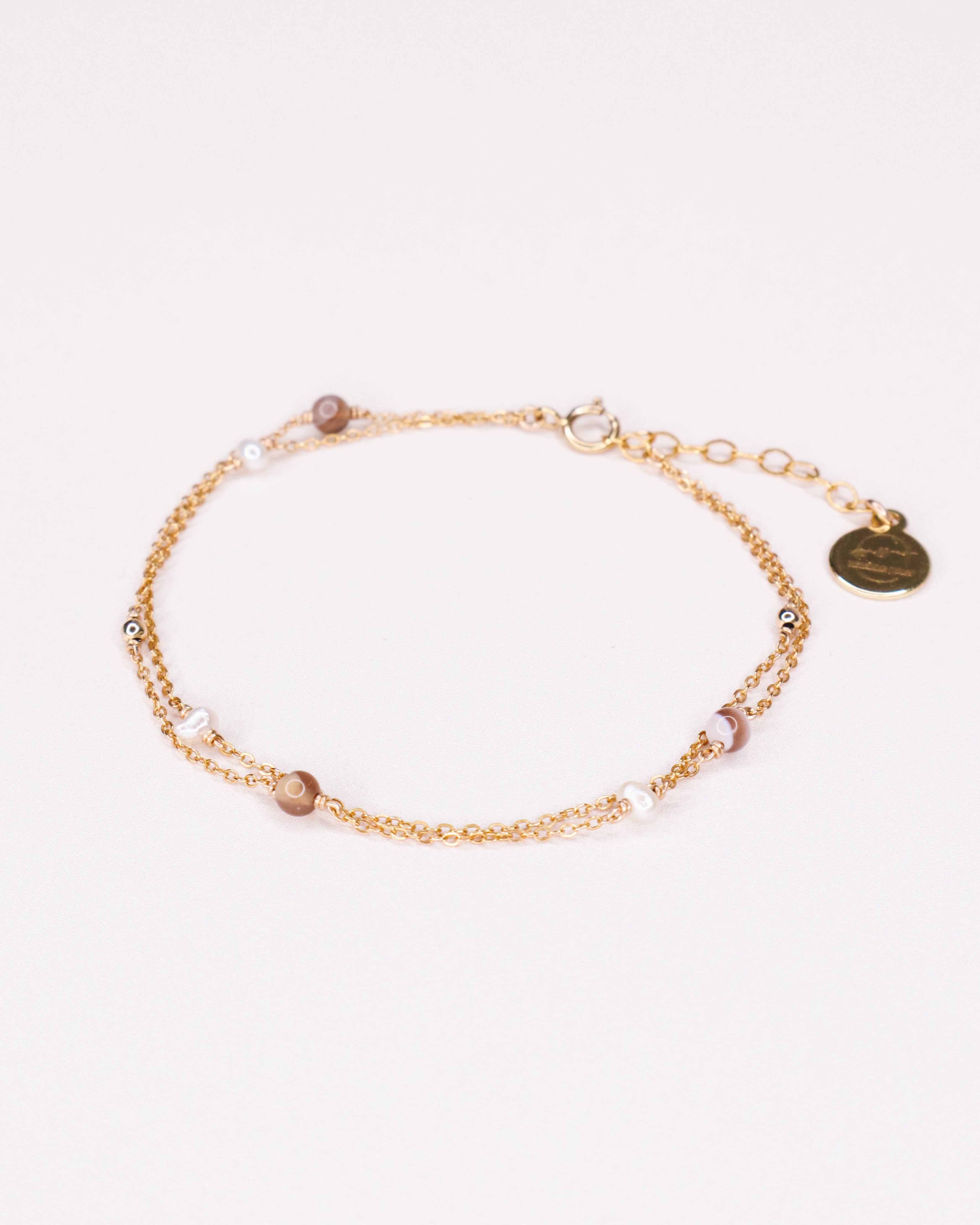Limbe - bracelet femme double chaine perle de culture agate or ou argent