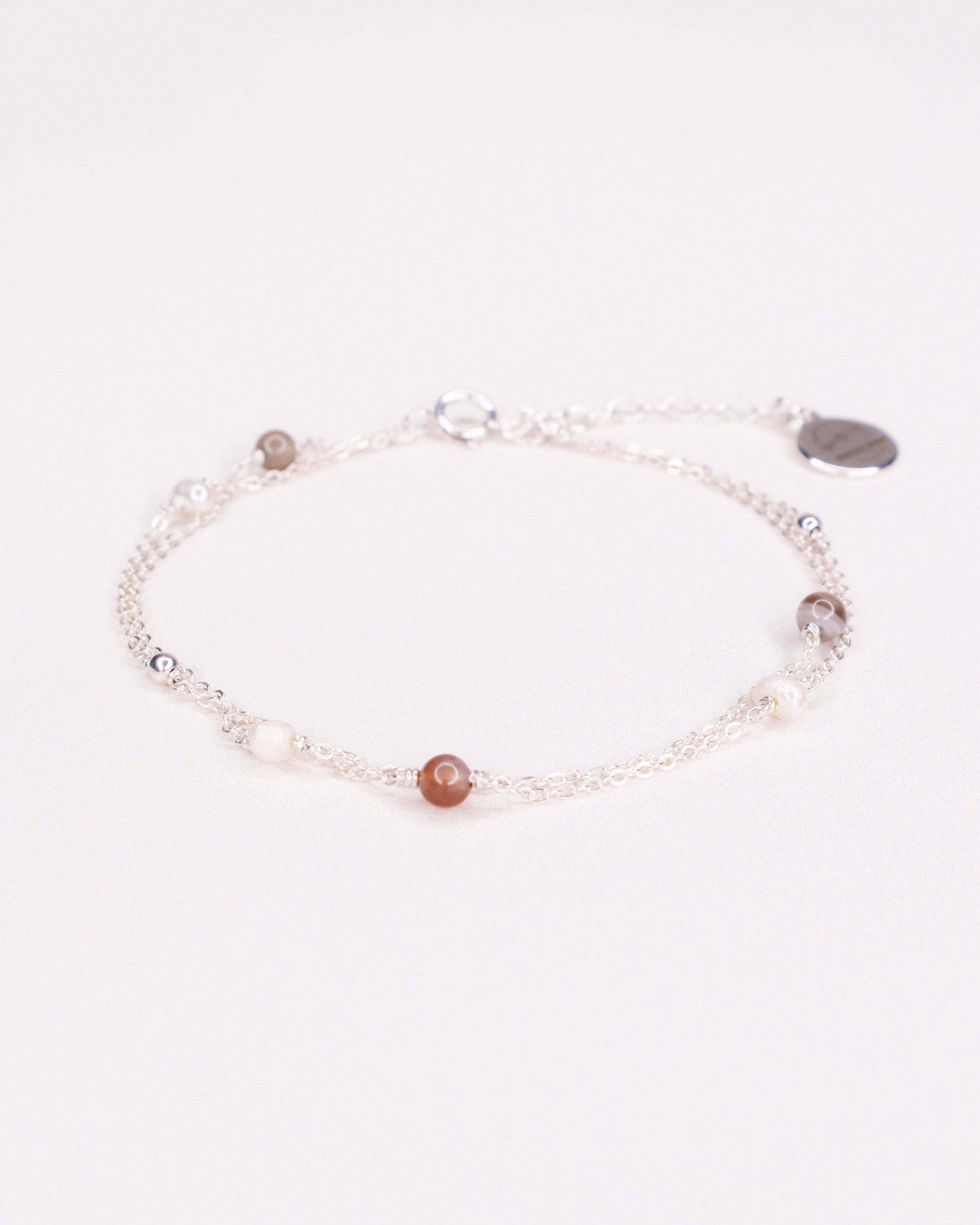 Limbe - bracelet femme double chaine perle de culture agate or ou argent