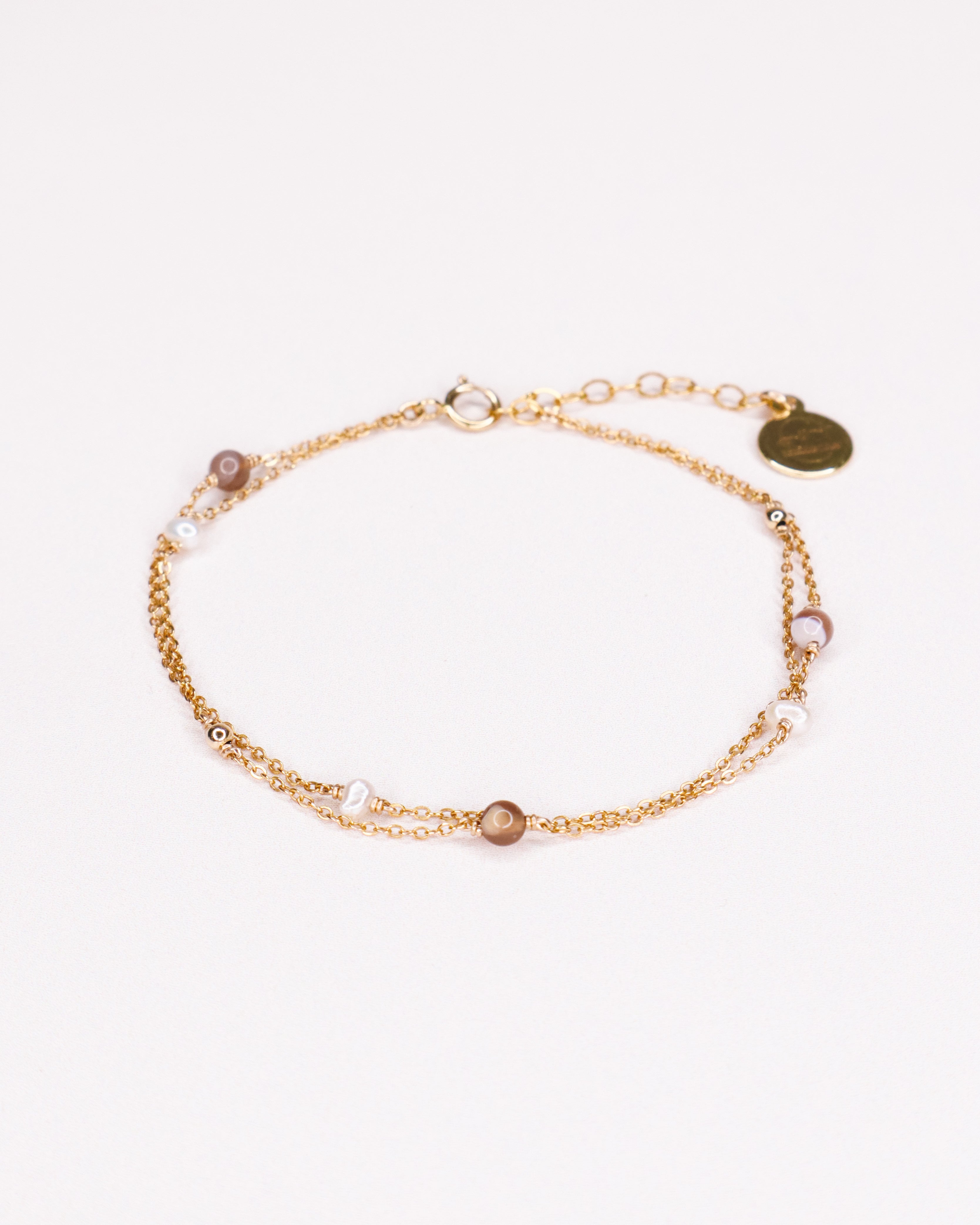 Limbe - bracelet femme double chaine perle de culture agate or ou argent