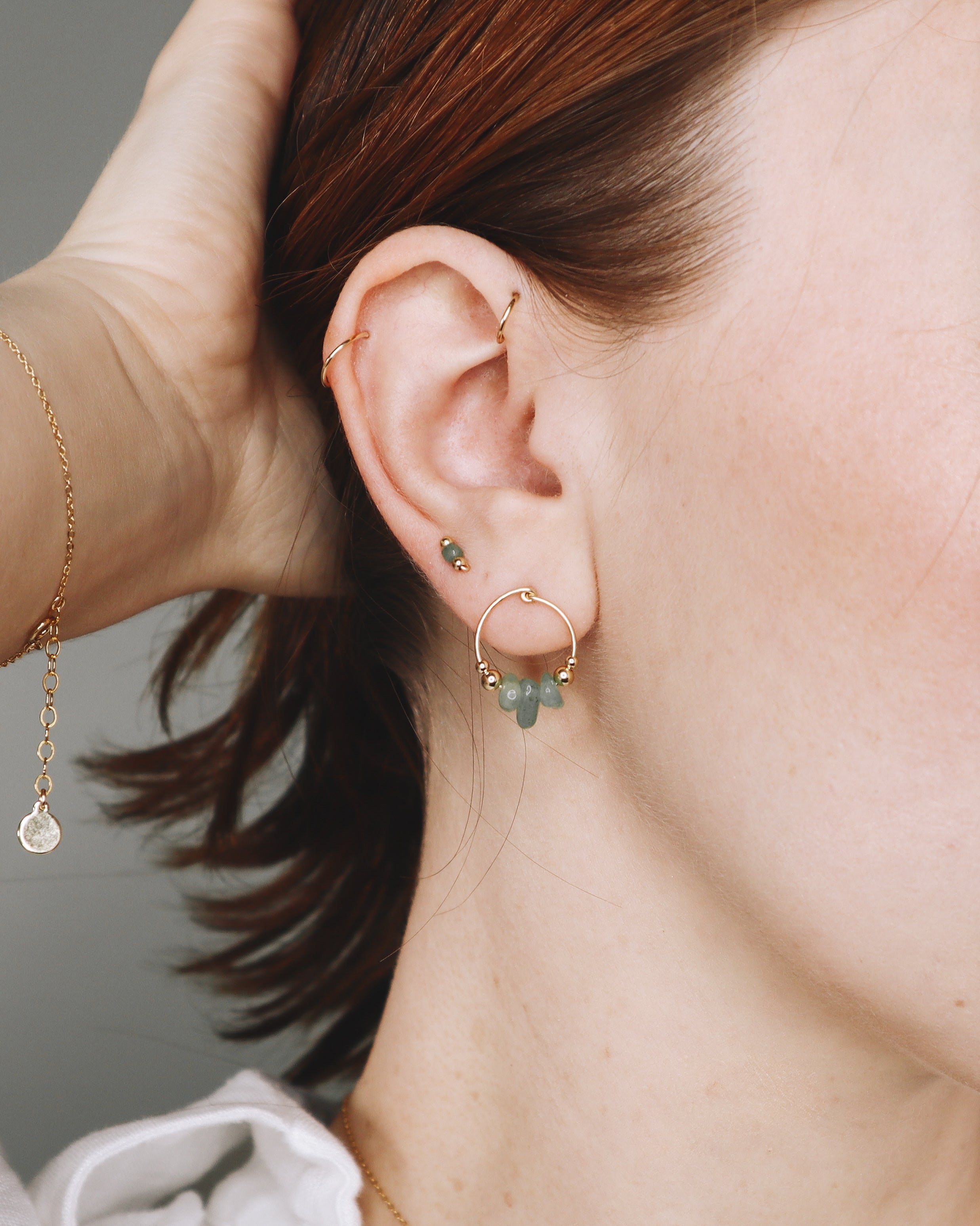 Loire vert - Boucles d'oreilles puces aventurine verte or ou argent
