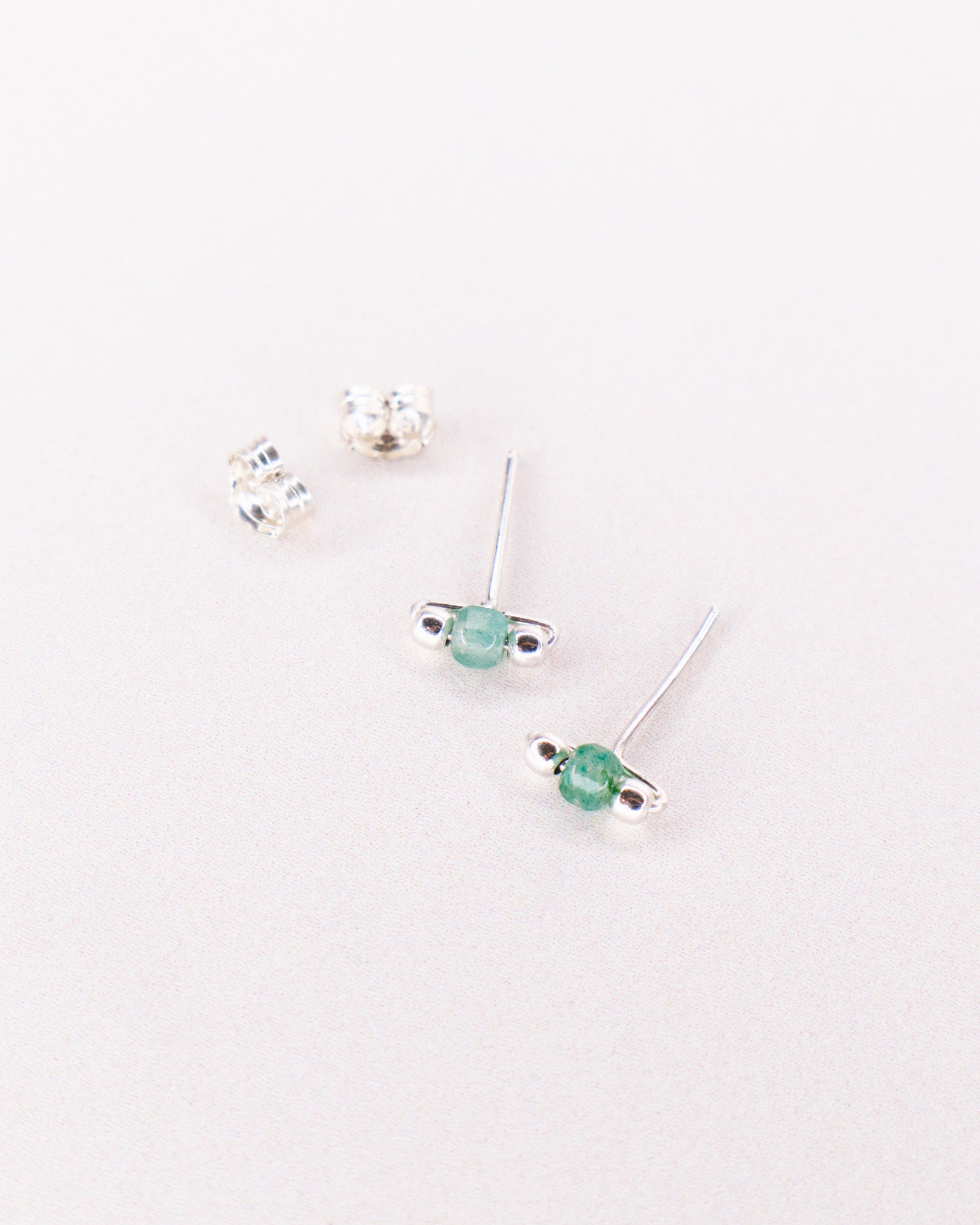 Loire vert - Boucles d'oreilles puces aventurine verte or ou argent