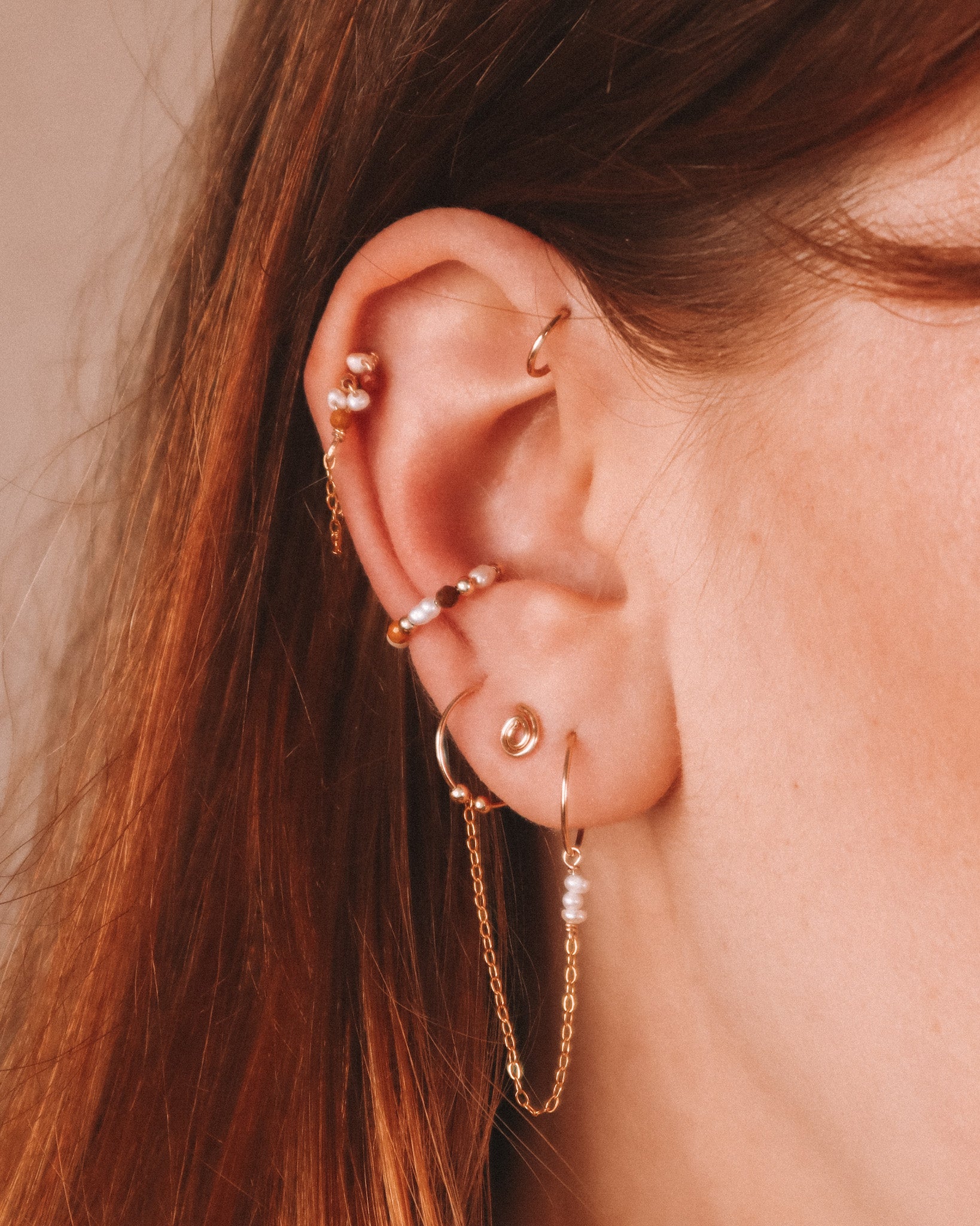Maria - Faux piercing boucle d'oreille perle de culture jaspe or argent