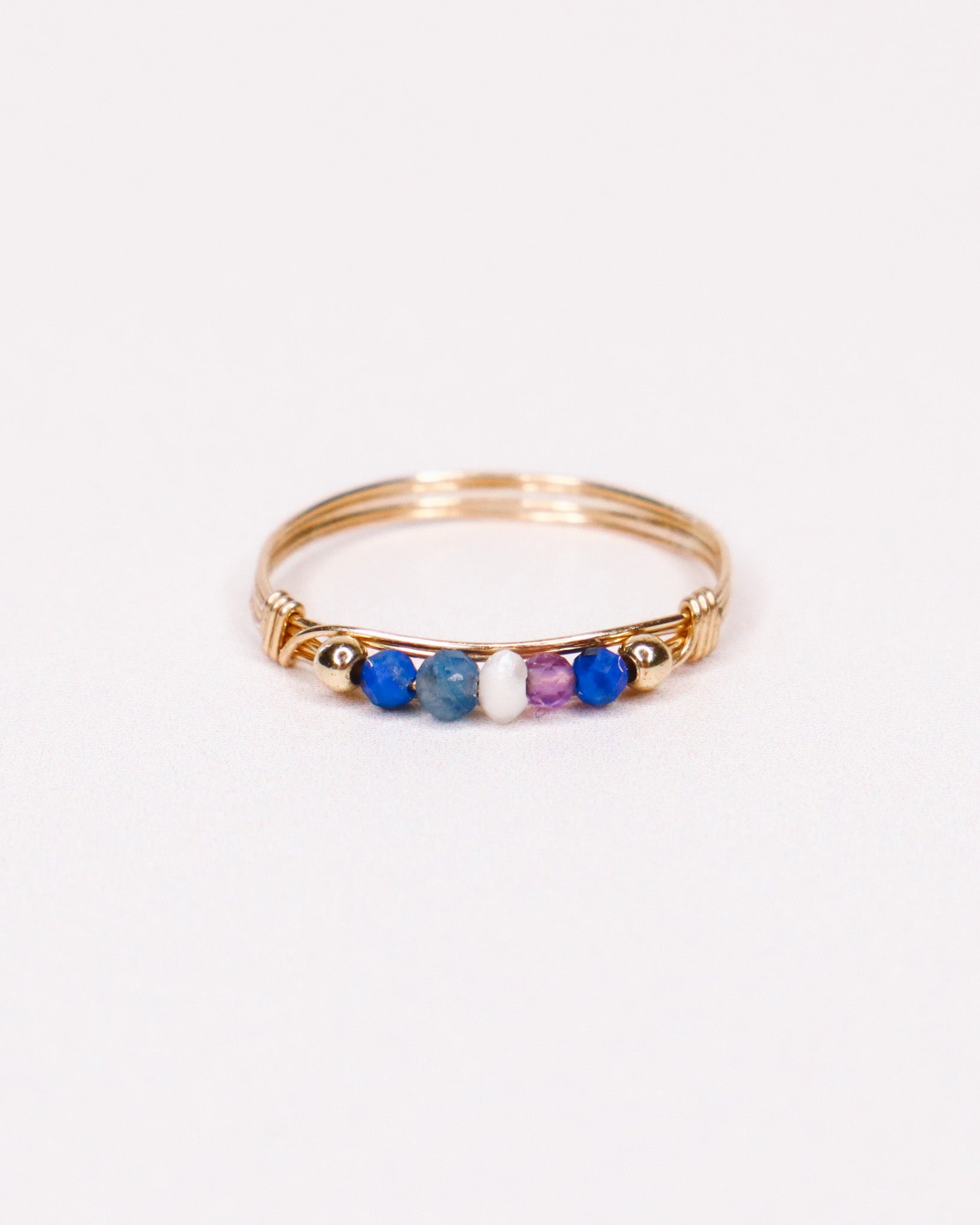Medusa - Bague multirangs pierres lapis lazuli amethyste perle de culture or ou argent