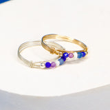 Medusa - Bague multirangs pierres lapis lazuli amethyste perle de culture or ou argent
