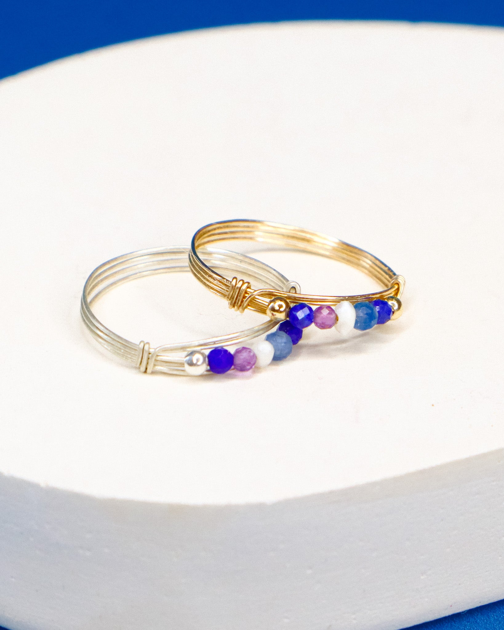 Medusa - Bague multirangs pierres lapis lazuli amethyste perle de culture or ou argent