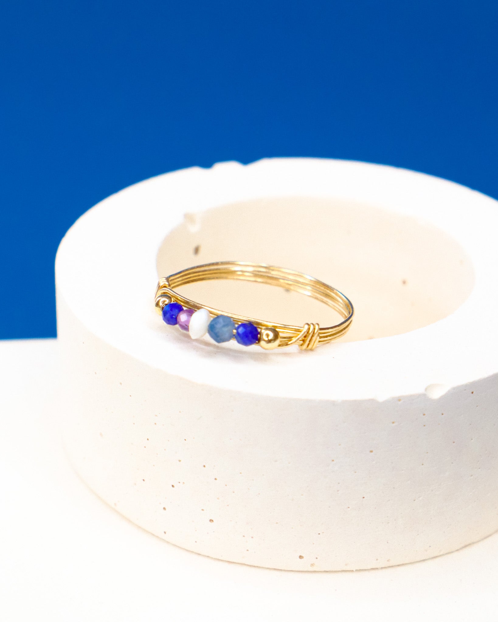 Medusa - Bague multirangs pierres lapis lazuli amethyste perle de culture or ou argent