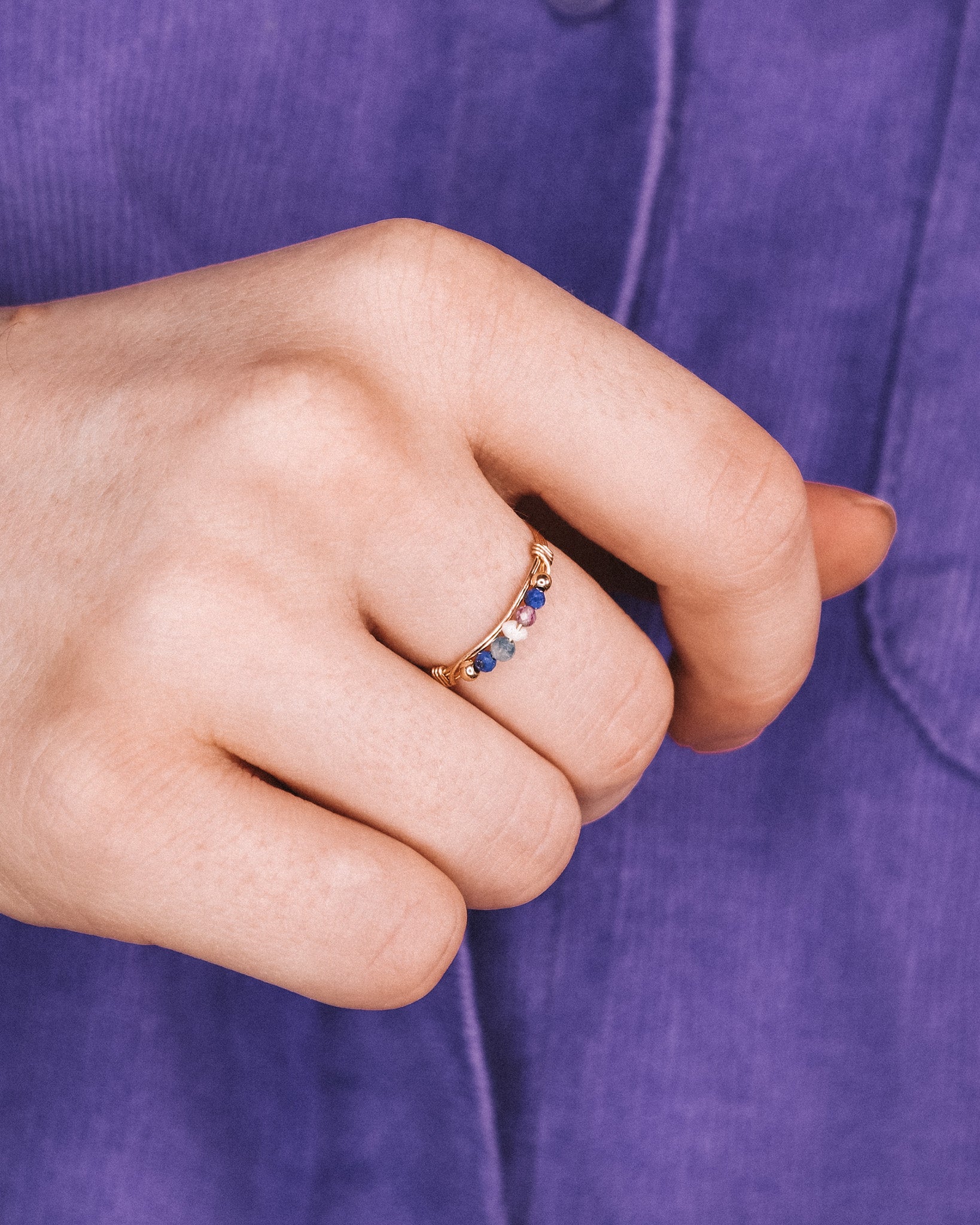 Medusa - Bague multirangs pierres lapis lazuli amethyste perle de culture or ou argent