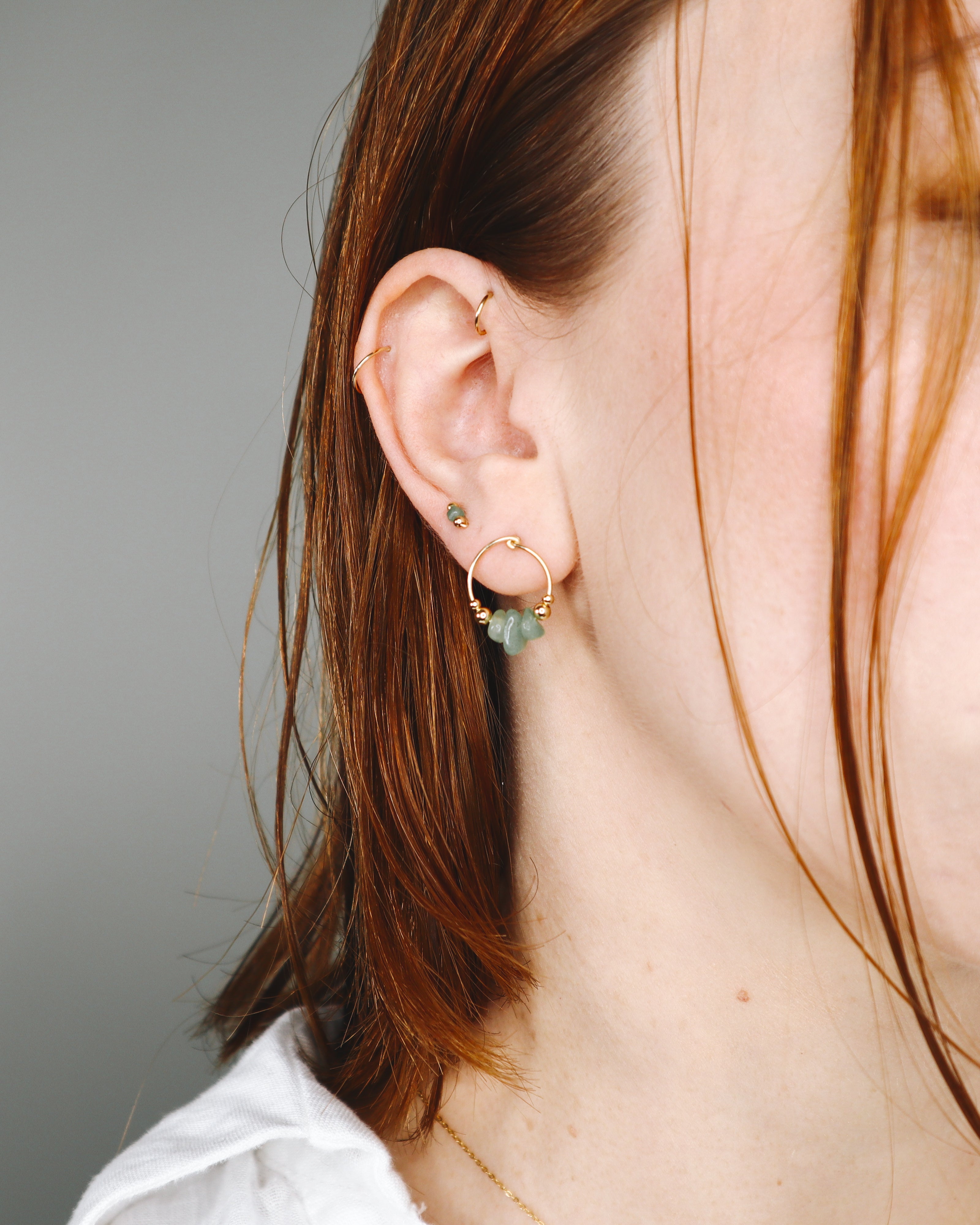 Nahon vert - Boucles d'oreilles femme puces rondes aventurine verte or argent