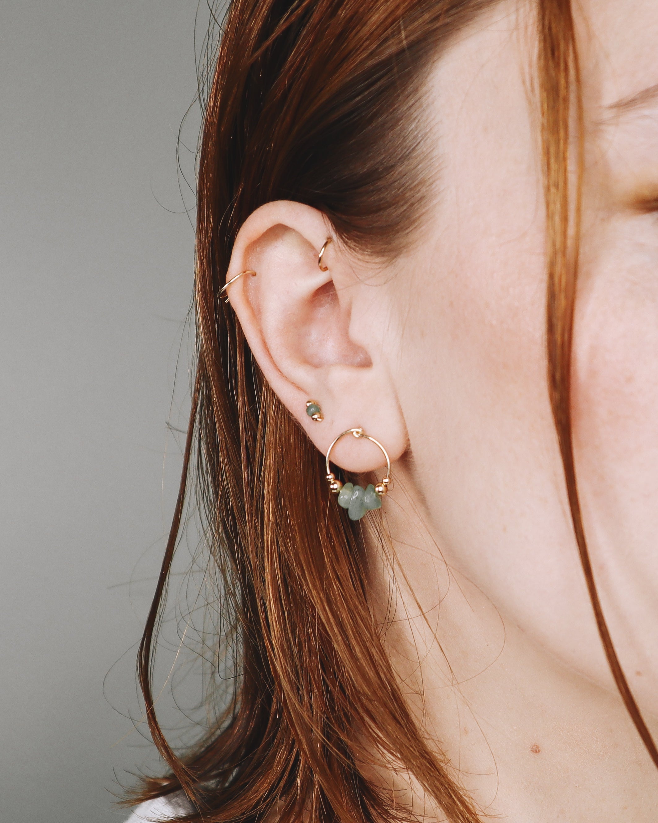 Nahon vert - Boucles d'oreilles femme puces rondes aventurine verte or argent