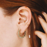 Orne blanc - faux piercing boucle d'oreille chaine perle de culture or argent