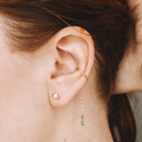 Orne vert - Faux piercing boucle d'oreille chaine aventurine verte or argent