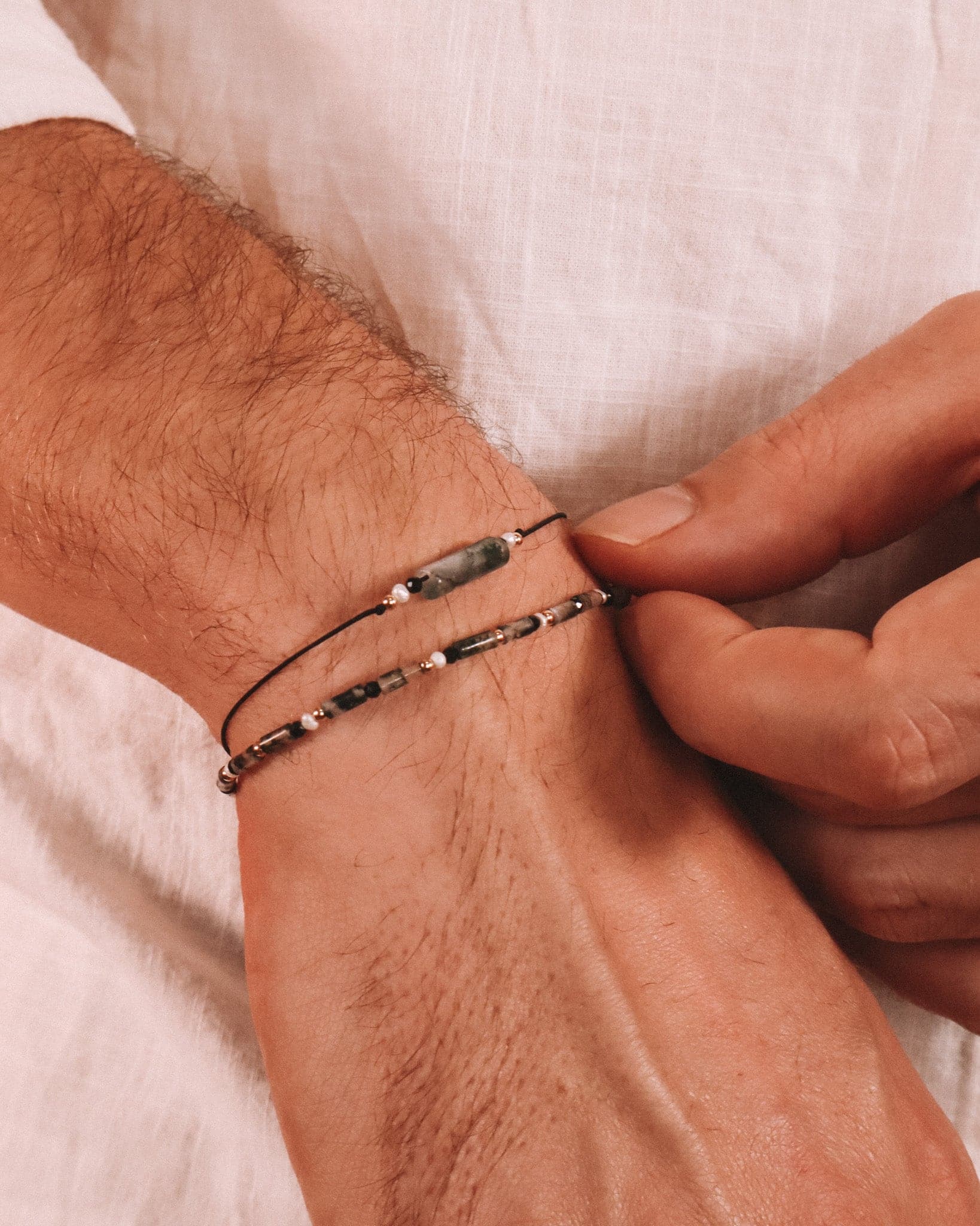 Oudis vert - bracelet pierres homme agate mousse vert or argent