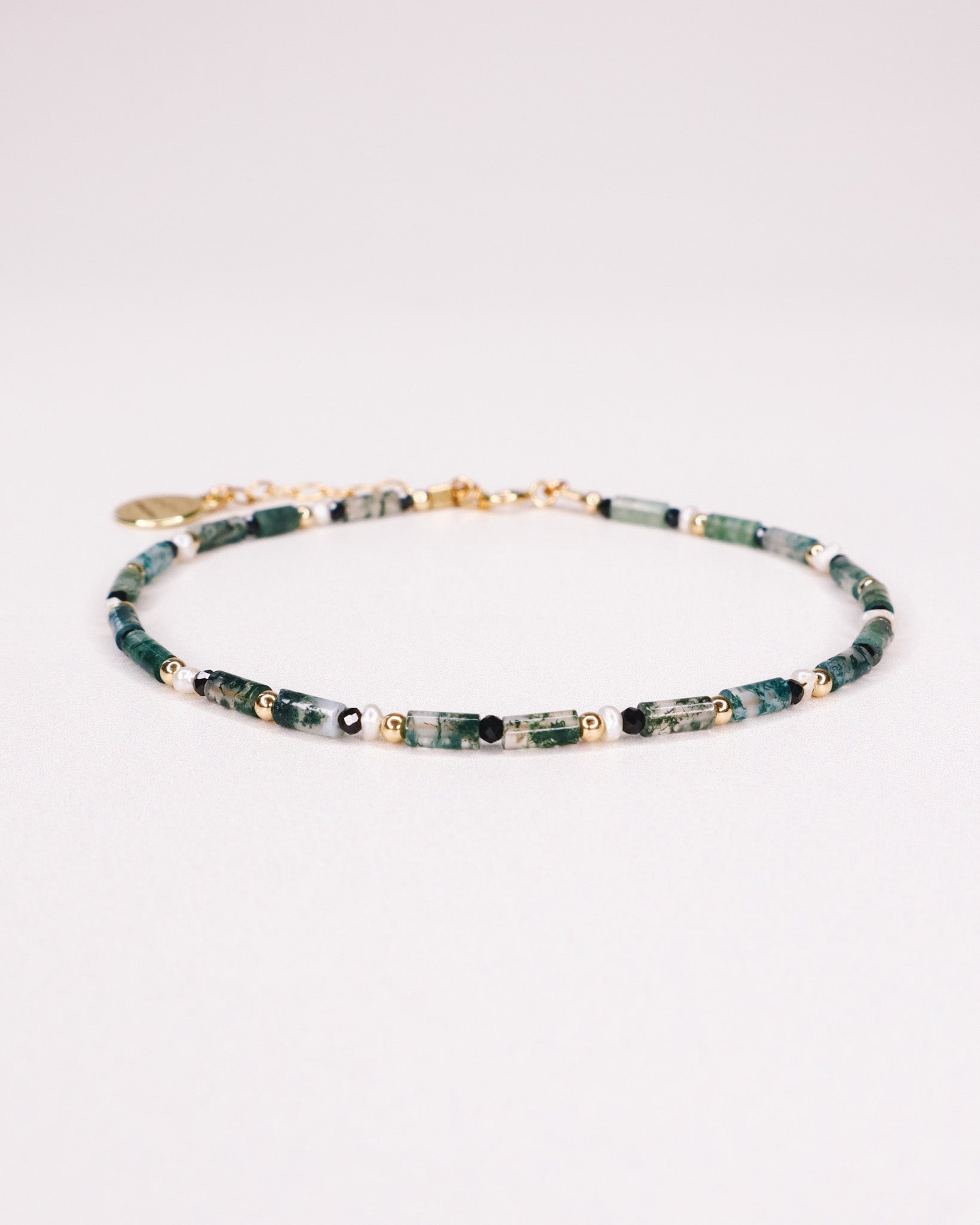 Oudis vert - bracelet pierres homme agate mousse vert or argent