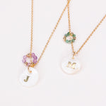 Pangaea - Collier personnalisable lettre et pierre precieuses de naissance et nacre or ou argent