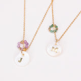 Pangaea - Collier personnalisable lettre et pierre precieuses de naissance et nacre or ou argent