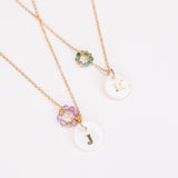 Pangaea - Collier personnalisable lettre et pierre precieuses de naissance et nacre or ou argent